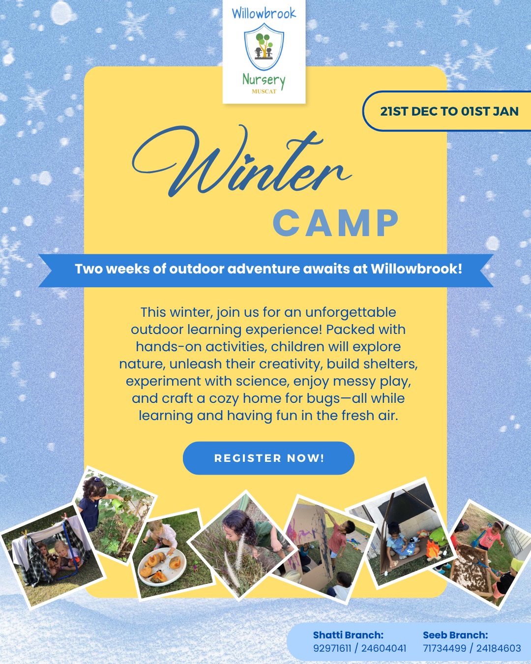 2 weeks of fun at our Winter camp starting on Sunday for 2 weeks.
*
*
*
*
#wintercamp
#2weeksoffun
#willowbrooknursery