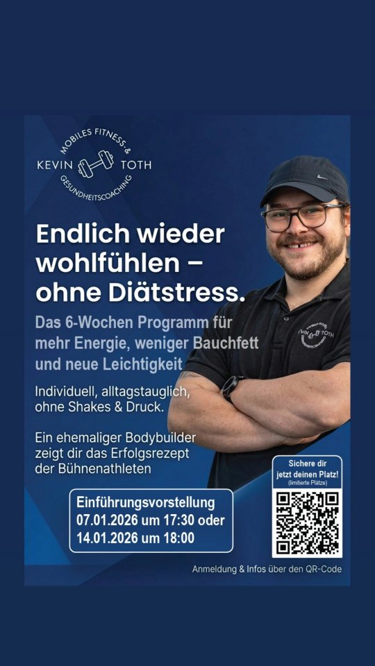 Du willst etwas verändern – aber nicht schon wieder die nächste Diät anfangen.
Genau darum geht es hier.
Keine Verbote.
Keine Abkürzungen.
Keine Mythen.
Sondern Verständnis dafür, wie Ernährung wirklich funktioniert – und wie sie in deinen Alltag passt.
Strukturiert, alltagstauglich und ehrlich.
Wenn das für dich interessant klingt dann komm gerne zu eine von meinen Veranstaltungen.
📅 Termine
07.01. um 17:30 Uhr
14.01. um 18:00 Uhr
📝 Anmeldung
Ausschließlich online über meine Webseite.
Dort findest du auch mehr Infos. Link in der Bio