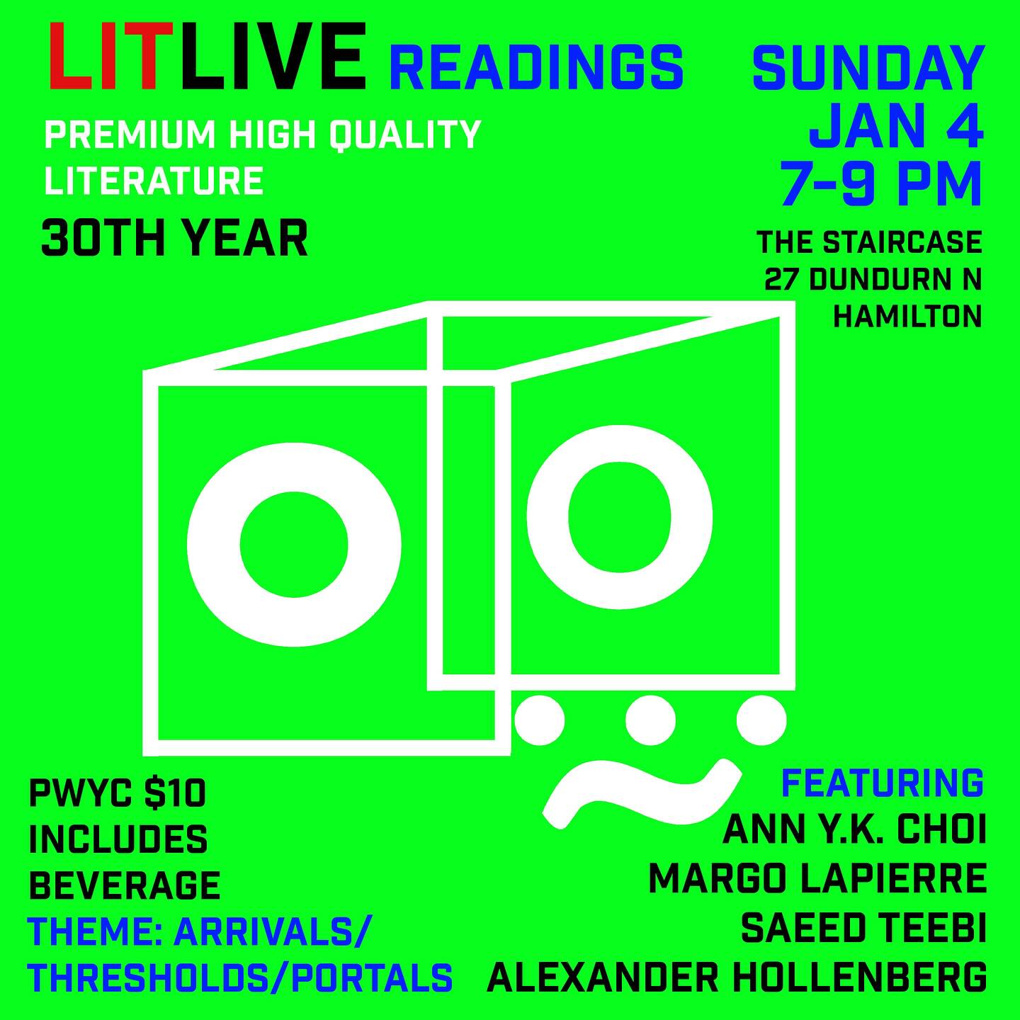 FIRST LIT LIVE OF 2026!! Featuring @annykchoi @alexander_hollenberg @margo_lapierre @saeedteebi 🎤📖🎤 Add Lit Live to that list of things you’re circling back to in the new year and we’ll see you at @thestaircase JANUARY 4!! #litlive #readingseries #hamont #bookevent #writingcommunity #poetry #fiction #nonfiction #canlit