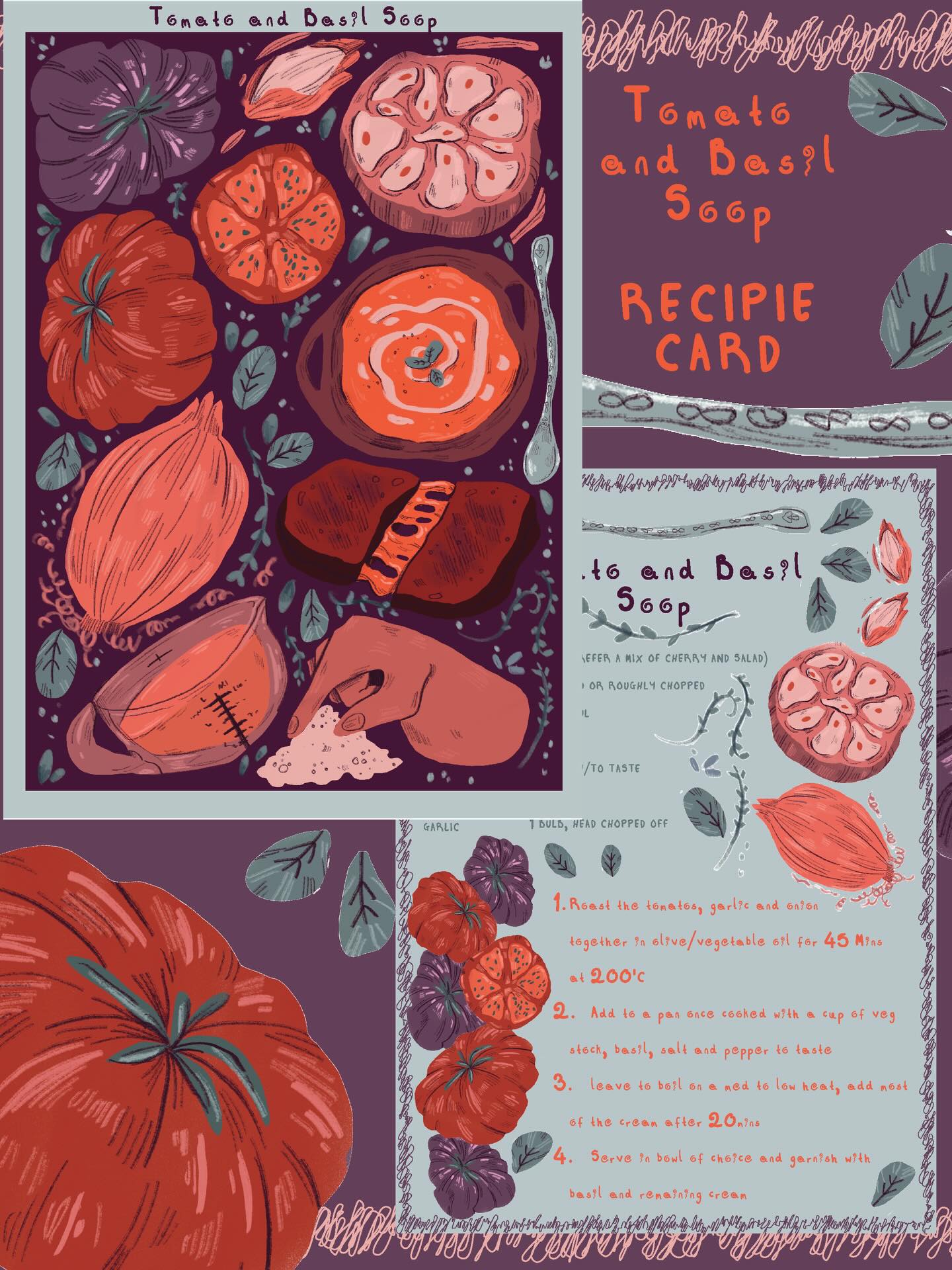 RECIPE CARD: Tomato Soup
Another recipe and my go to for the cold seasons (occasionally hot too)
#illustration #graphicdesign #menudesign