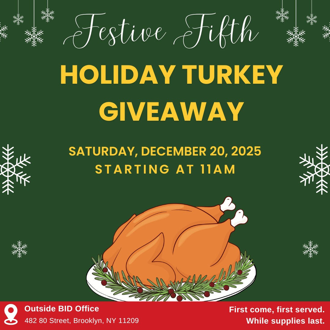 This holiday season, the Bay Ridge 5th Avenue BID is celebrating a little differently.
Instead of our traditional tree lighting, we’re giving back directly to our neighbors with a Free Turkey Distribution for local families on Saturday, 12/20 starting at 11AM.
As economic pressures continue and SNAP benefits are reduced, we’re choosing to focus on what matters most: community care, compassion, and connection.
A huge thank you to @baladymarket for generously providing tote bags to support this distribution!
