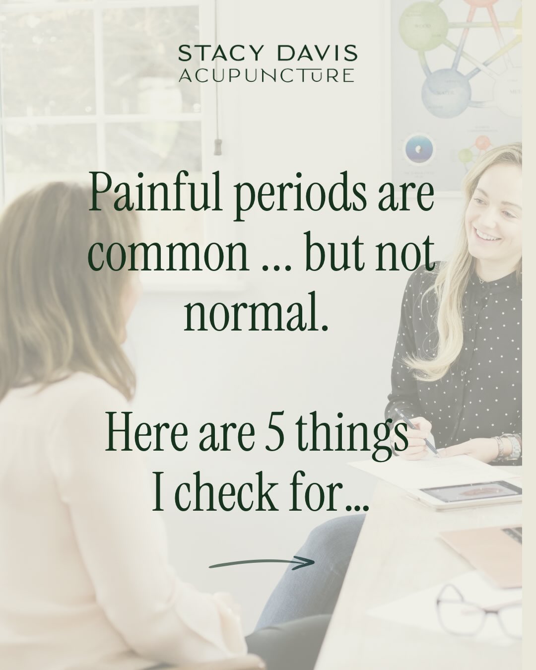 Pain is your body’s way of asking for attention not something you have to tolerate.
With the right support, periods can become lighter, calmer and more predictable.
If your cycle feels out of sync, I’m here to help you understand what’s going on underneath the symptoms.
I’d love to tell you more...
DM me the word CALL and I’ll send you a link for a no obligation discovery call to see how acupuncture and Traditional Chinese Medicine can help.
Sx
#periodhealth #pcosawareness #endometriosisawareness #tcmacupuncture #periodpainrelief #acupuncture #tcm