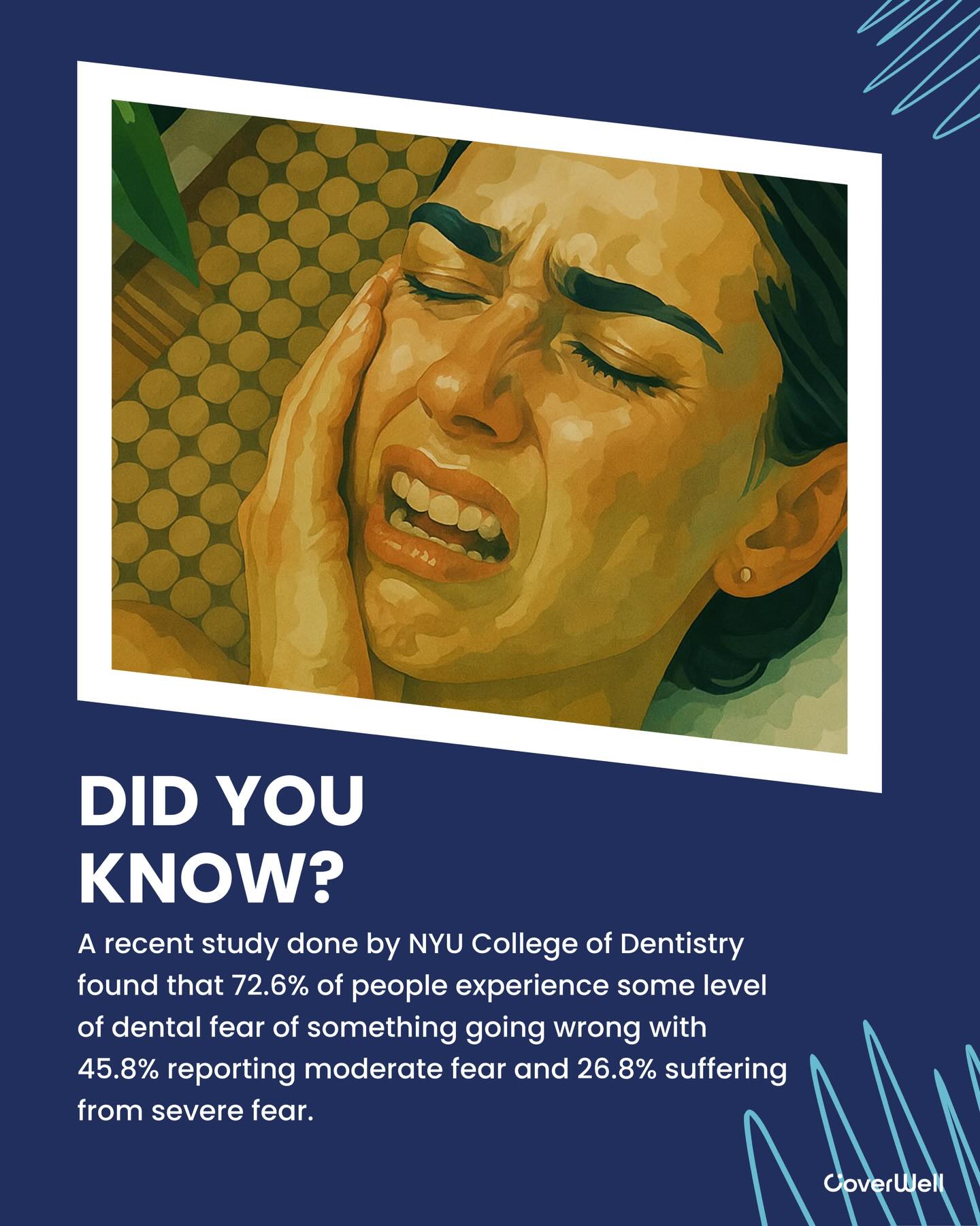 Millions fear the dentist, but peace of mind is powerful.
CoverWell turns anxiety into confidence, for both patients and your practice.
Own a wellness practice? Let’s talk.