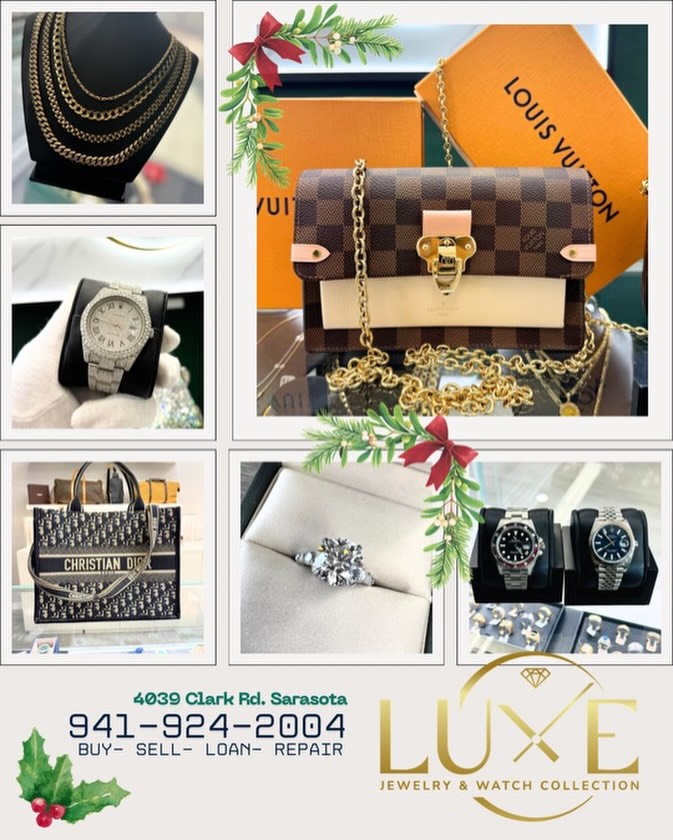 Here at Luxe Jewelry & Watch Collection we carry a little of everything! Anything from gold Jewelry & Swiss Watches to luxury hand bags. We have holiday specials going on from 25-50% off and new items coming out every day! Be sure to stop on by to take a look!
