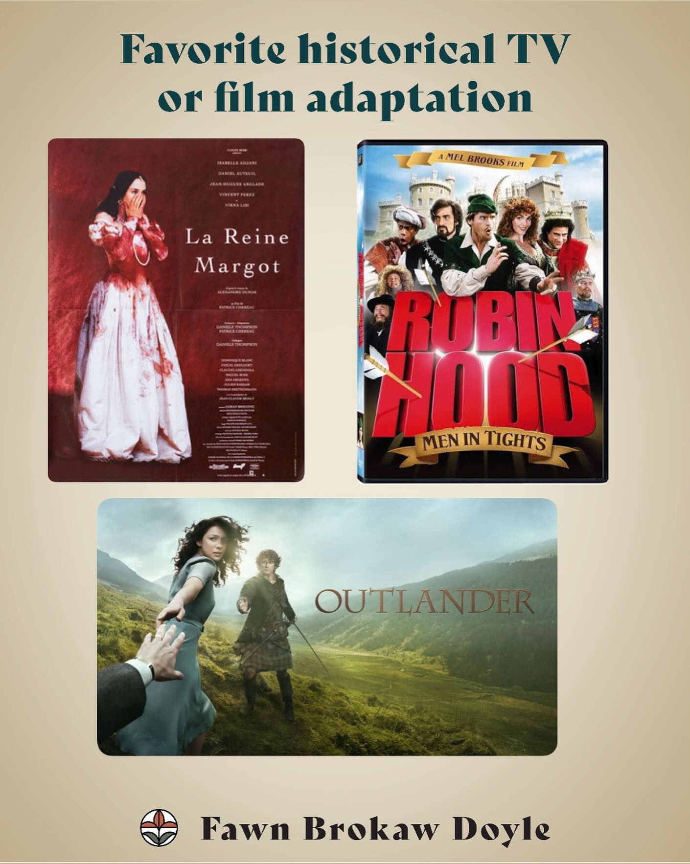 Day 18 of #historybookholidays prompts ✨Favorite historical TV or film adaptation✨
Romance, drama, VIBES: La Reine Margot based on the book by Alexandre Dumas about Marguerite of Valois and the red wedding of the St. Batholomew’s Day Massacre.
Comedy: Robin Hood Men in Tights. I grew up watching this on repeat and can recite the entire movie from memory😆
Captivating series: Outlander. Just hearing the theme song makes me want to rewatch the entire series (prob will before the final season premiere March 6th)!
What are your favorite historical shows or movies?