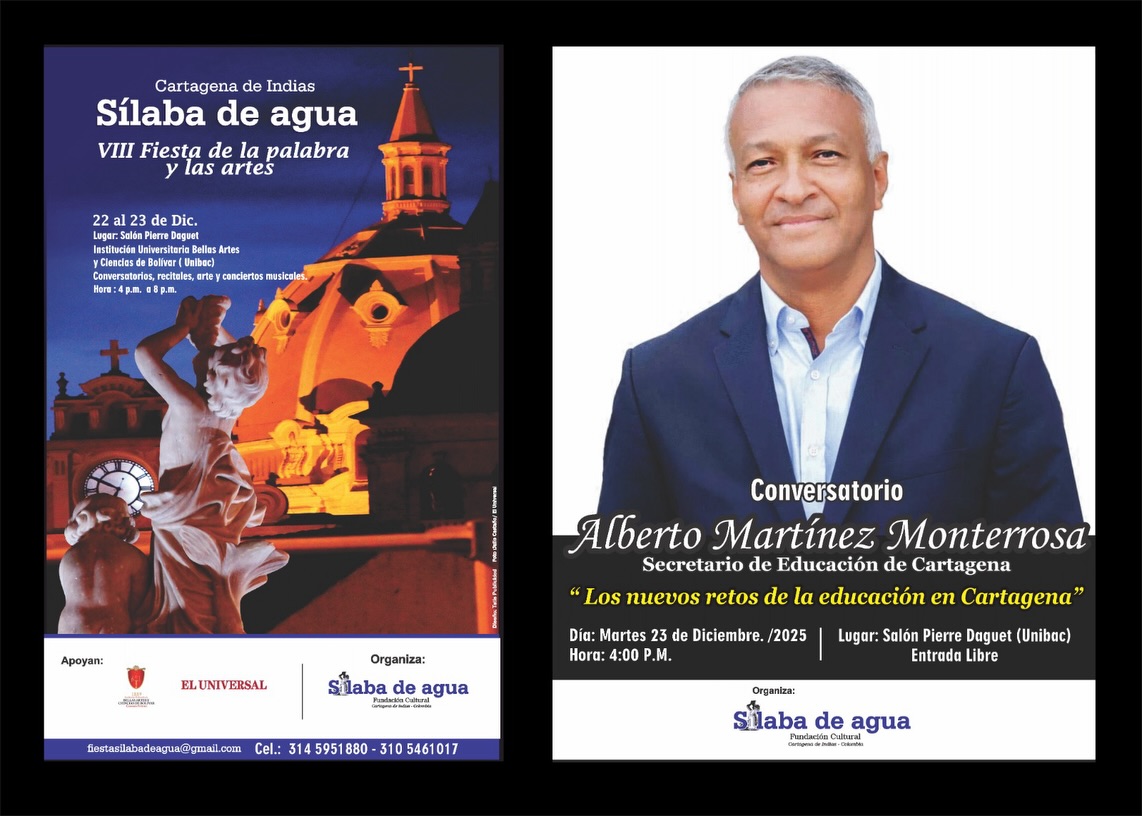 🎄SÍLABA DE AGUA🙌🎄
👌🏼🧡LA FIESTA DE LA PALABRA continúa hoy desde las 4:00 de la tarde en el salón Piérre Daguet de Bellas Artes bajo la dirección del escritor Gustavo Tatis Guerra
⭐️✨Esta celebración literaria se inició ayer llena de fraternidad y diálogos profundos y emocionantes, creando un espacio de encuentro humano y artístico.
💖👏La alusión a la expresión ‘silaba el agua’, proviene de un verso del célebre poeta Luis Carlos López y también de una imagen poética de Gabo en “El amor en los tiempos del cólera”.
La programación de hoy no se la pueden perder🫶👌🏼
#autoreslocales #poesía #cuentos #novelas #músicaancestral