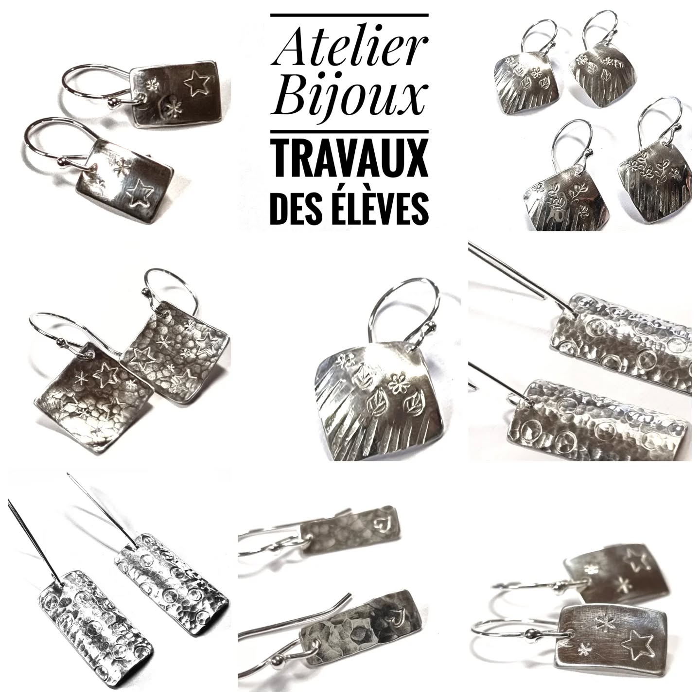Dernier atelier de création de bijoux avant Noël, et ils sont magnifiques ! De superbes boucles d'oreilles en argent sterling réalisées par mes élèves très talentueuses.