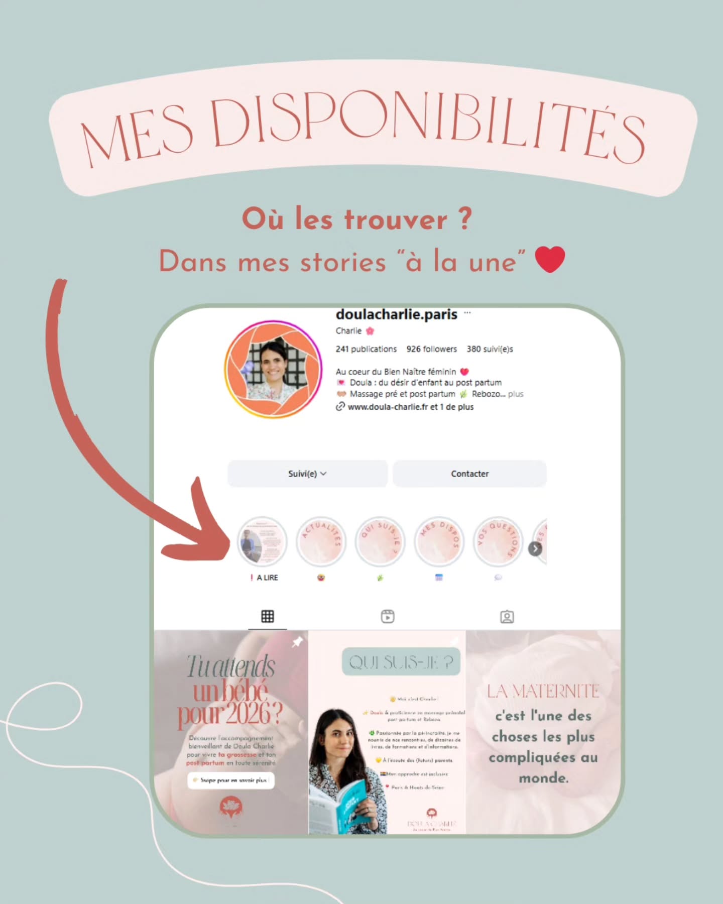 ☀️ Je suis de retour ☀️
Petit update pour retrouver mes disponibilités 💌✨
A la une tu pourras voir chaque semaine mon calendrier de disponibilités pour les semaines suivantes ⚡
Pour mon accompagnement de doula envoie moi directement un message privé 💌
.
.
Doula
Massage bien-être prénatal et Post Partum