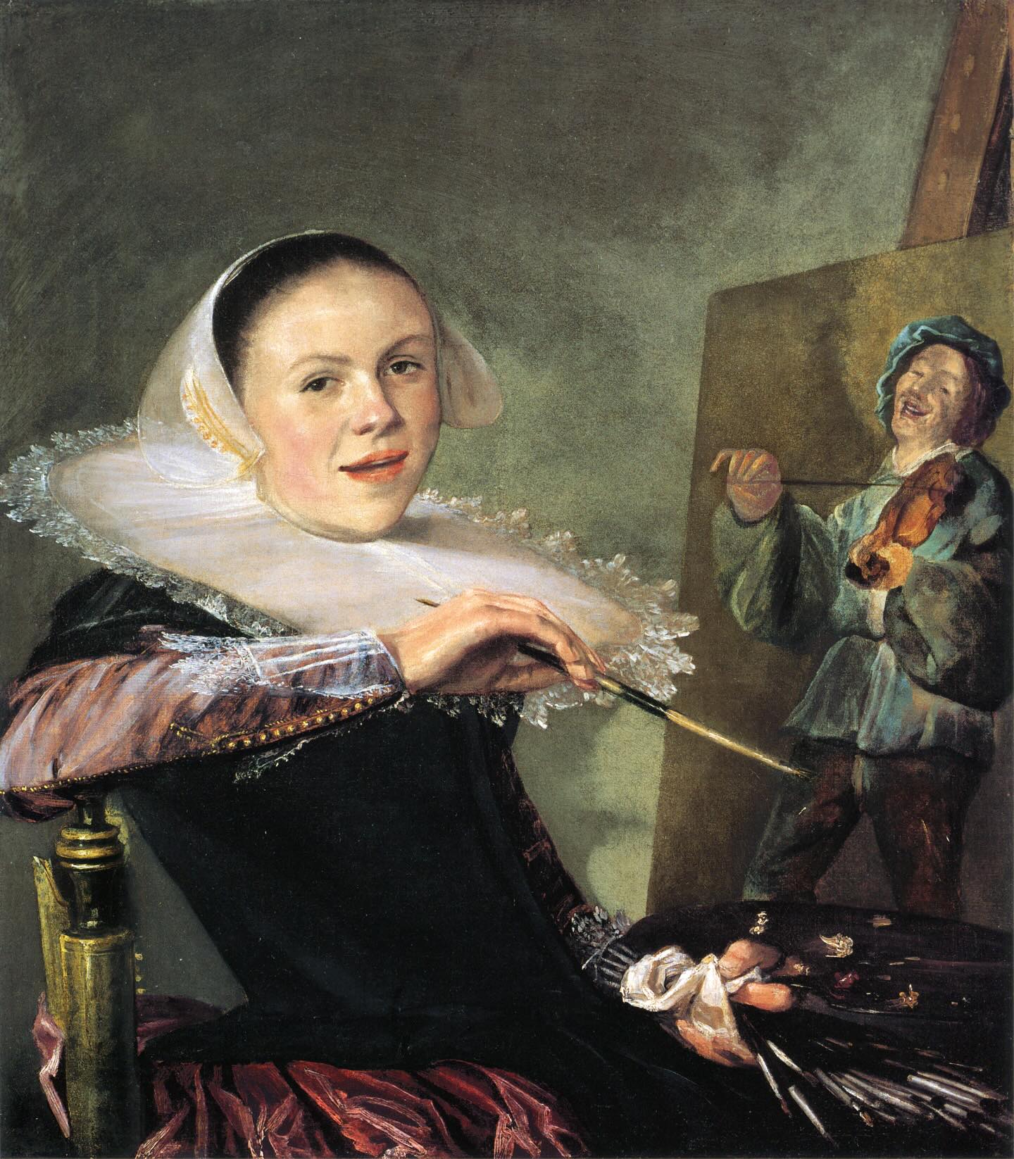 Day 17 of #historybookholidays ✨Your favorite portrait of a historical figure✨
Judith Leyster (1609-1660) was a Dutch Golden Age painter. This is her self portrait. Leyster was one of only two women accepted as a master in Haarlem’s painters’ guild during the entire 17th century. She was highly regarded by her contemporaries but her works were forgotten or misattributed to Frans Hals or her husband, Jan Miense Molenaer, after her death. Her hidden signature, a JL with star (Leyster means leading star), became the clue that led to her rediscovery in 1893.
Her paintings have the vibrant realism of a candid photo, relaxed yet dynamic. Expertly lit like a Caravaggio, they draw the viewer in, as if you could catch what was just said or join in on the conviviality.