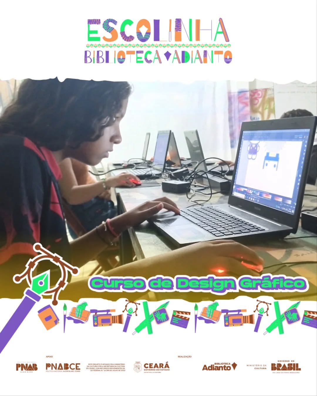 🎨📚 Curso de Design Gráfico – Escolinha Biblioteca Adianto
O projeto Escolinha Biblioteca Adianto segue abrindo portas para a criatividade e o conhecimento!
O Curso de Design Gráfico com @weleyfarpa é uma oportunidade para crianças e jovens desenvolverem o olhar criativo, aprenderem noções de comunicação visual, cores, formas e composição, tudo de maneira leve, prática e educativa.
Mais do que aprender a criar artes, o curso estimula a imaginação, a expressão e o pensamento criativo, fortalecendo habilidades importantes para o futuro.
📍 Projeto desenvolvido na Biblioteca Adianto
✨ Educação, criatividade e transformação através da arte
Este projeto é apoiado pelo Ministério da Cultura e pela Secretaria da Cultura do Ceará, com recursos provenientes da Lei Federal N.º 14.399 de Julho de 2022
#DesignGráfico #EscolinhaBibliotecaAdianto #EducaçãoCriativa #ArteEDesign #Criatividade ProjetoSocial