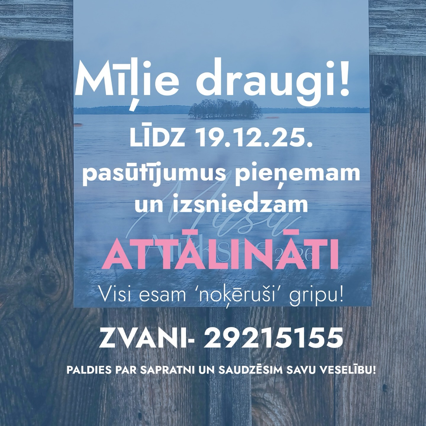 ❗️Draugi! Dzīvē gadās arī šādi! Mēģinām pabeigt visus pasūtījumus, bet lūdzu ņemiet vērā, ka esam apslimuši un tādēļ pasūtījumus pieņemam un nododam attālināti- mūsu ofisa priekšnamiņā! Zvani, ja gribi aprunāties- 29215155 🙏
Paldies par sapratni un veselību visiem ❗️