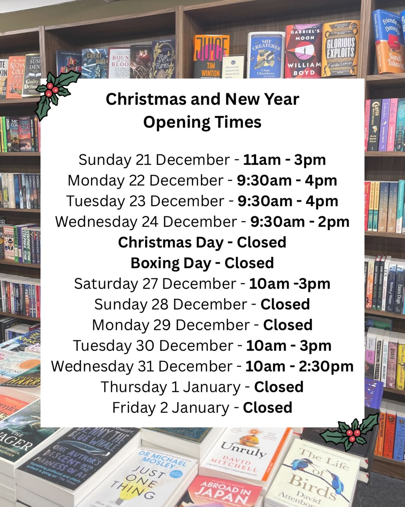 As Christmas fast approaches so do our holiday opening hours!
Check out our Christmas and New Year opening times!
🎄🎅🎊