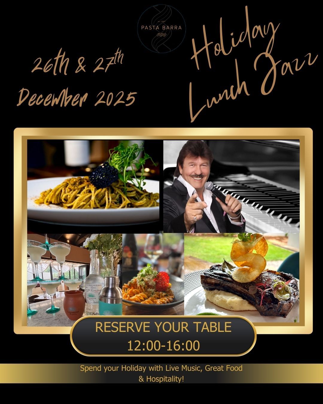 Staying home these holidays? Perfect! Join us for Live Jazz & Great Food on the 26th & 27th December for lunch.
Invite your friends and experience the warmth of true Mediterranean hospitality paired with our handcrafted pasta and seasonal dishes. The perfect way to celebrate together without the hassle.
🎷 Live Jazz
🍝 Award-winning cuisine
🍷 Great South African wine
Book your table now. Link in bio.
#PastaBarra #HolidayLunch #LiveJazz #MediterraneanDining #PretoriaRestaurants #FineFood