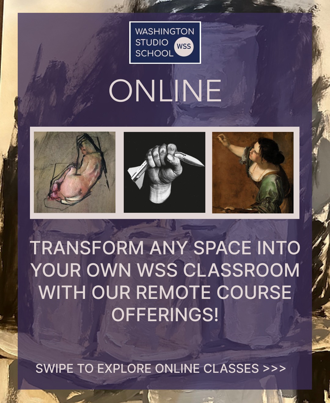 ๐๐๐ ๐๐ข๐ง๐ญ๐๐ซ '๐๐ ๐๐๐ซ๐ฆ ๐๐ง๐ฅ๐ข๐ง๐!โ๐ปโฃโฃโฃ
โฃโฃโฃ
Explore our drawing and painting offerings and transform any location into your personal WSS classroom for the upcoming Winter term!โฃโฃโฃ
โฃโฃ
๐๐ญ๐ข๐ด๐ด๐ฆ๐ด ๐ฃ๐ฆ๐จ๐ช๐ฏ ๐๐ข๐ฏ๐ถ๐ข๐ณ๐บ 12๐ต๐ฉ!โฃโฃ
.โฃโฃ
๐๐ง๐ญ๐ซ๐จ๐๐ฎ๐๐ญ๐ข๐จ๐ง ๐ญ๐จ ๐๐๐ข๐ง๐ญ๐ข๐ง๐ ๐ (๐๐ง๐ฅ๐ข๐ง๐)โฃโฃโฃ
๐ฐ๐ข๐ญ๐ก ๐๐๐ซ๐ญ๐ข๐ง ๐๐๐ฅ๐ฅโฃโฃโฃ
Sundays | 2 p.m. to 5 p.m. ESTโฃโฃโฃ
โฃโฃ
๐๐ง๐ญ๐ซ๐จ๐๐ฎ๐๐ญ๐ข๐จ๐ง ๐ญ๐จ ๐๐ซ๐๐ฐ๐ข๐ง๐ ๐ (๐๐ง๐ฅ๐ข๐ง๐)โฃโฃโฃ
๐ฐ๐ข๐ญ๐ก ๐๐๐ซ๐ญ๐ข๐ง ๐๐๐ฅ๐ฅโฃโฃโฃ
Thursdays | 6:30 p.m. to 9:30 p.m. ESTโฃโฃโฃ
โฃโฃ
Visit our link in bio or www.washingtonstudioschool.org/classes to explore all of our courses! โจโฃโฃโฃ
.โฃโฃโฃ
#WashingtonStudioSchool #OnlineClasses #ArtSchoolOnline #DCArtSchool #MDArtSchool #VAArtSchool #PaintingClasses #DrawingClasses #PrintmakingClasses #SculptureClasses #OnlineArtClasses
