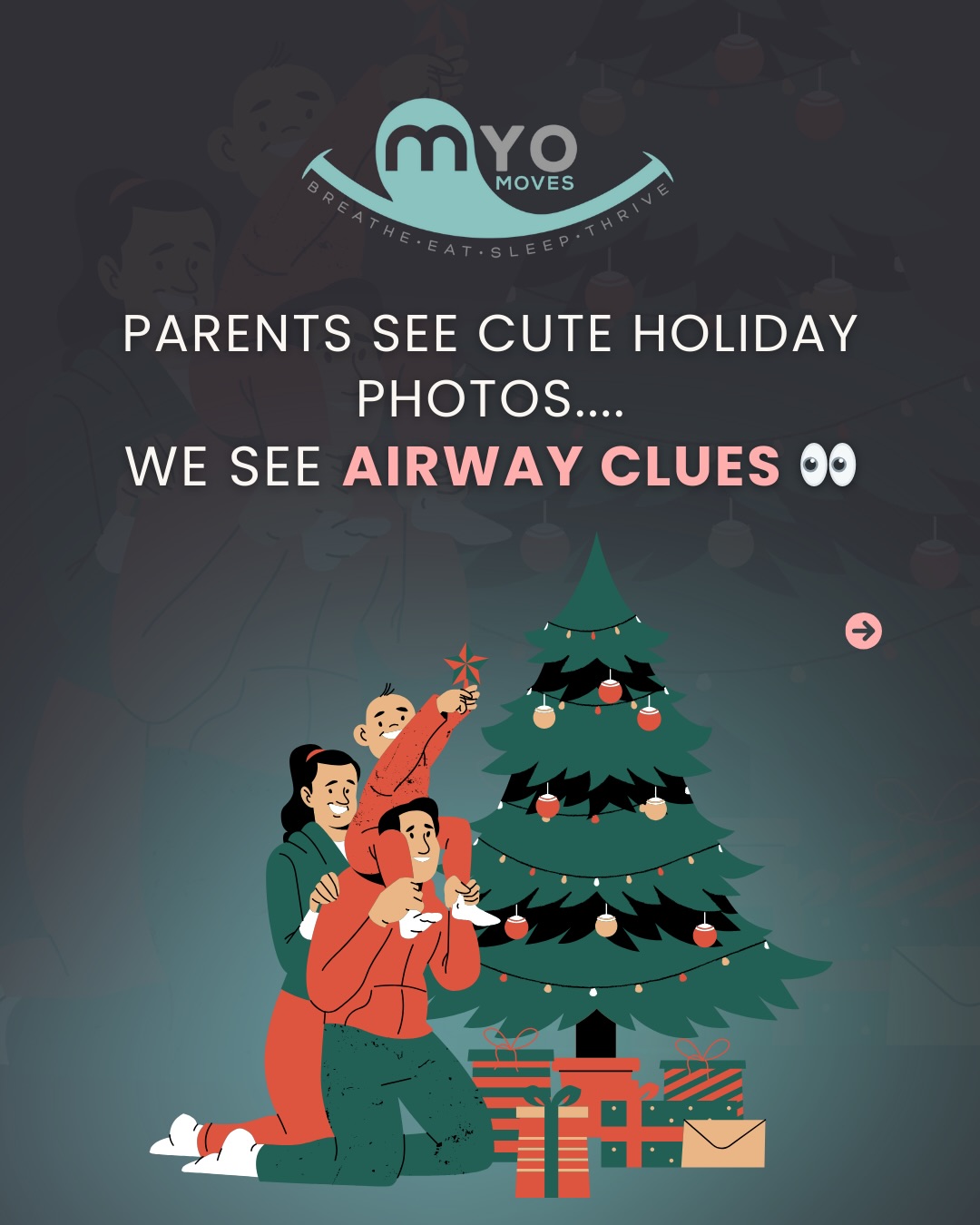 We love a cozy holiday photo as much as anyone, but sometimes those pictures tell us more than we realize.
🎄 An open mouth.
🎄 A low tongue.
🎄 A head tilted back during movie night.
🎄 Snoring caught on video (oops).
These aren’t bad habits, they’re signals your child’s body may be working harder to breathe.
Myofunctional therapy looks beyond smiles and snapshots to support:
• proper tongue posture
• nasal breathing
• airway development
• better sleep quality
Because behind every cute holiday moment is a growing airway!
✨ Awareness > perfection
✨ Function matters
Noticing these signs? We’re here to help! Comment GUIDANCE to get started right in your DMs today.