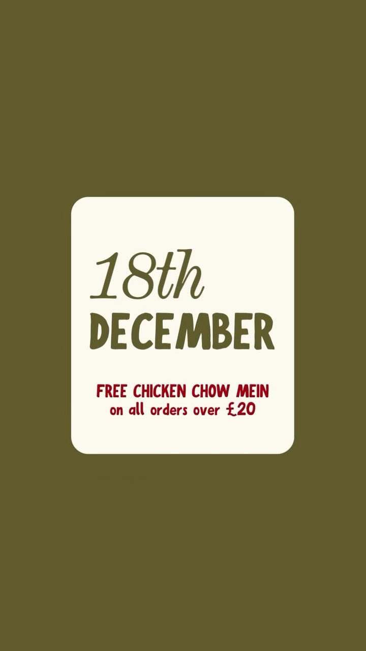 🎄🍜 DAY 7 — CHICKEN CHOW MEIN 🎁
It’s a noodle lover’s day! Enjoy FREE Chicken Chow Mein with all orders over £20 — today only 😍🔥
Wok-fried goodness at its best 🥢
🗓️ open from 5pm-10pm (Mon to Sat)
📞 order now ➜ 01908 227288
chinese takeaway in milton keynes | wolverton | foodie | places to eat milton keynes | hong kong food milton keynes | restaurant wolverton | food delivery milton keynes
#miltonkeynestakeaway #miltonkeynessmallbusiness #miltonkeyneschinese #miltonkeyneschinesetakeaway #miltonkeynesfood #miltonkeynesfoodies #wolvertonfood #chinesetakeaway #miltonkeynesfoodie #miltonkeynesfoodscene #miltonkeynesfoodblogger #miltonkeynesfooddelivery #wolvertonfoodies #foodiesofinstagram #chinesefood #foodielondon #foodstagram #instafood #foodpic #delicious #foodoftheday #foodpics #hongkongfooduk #miltonkeynes #chinesefoodlover #wolvertoneats