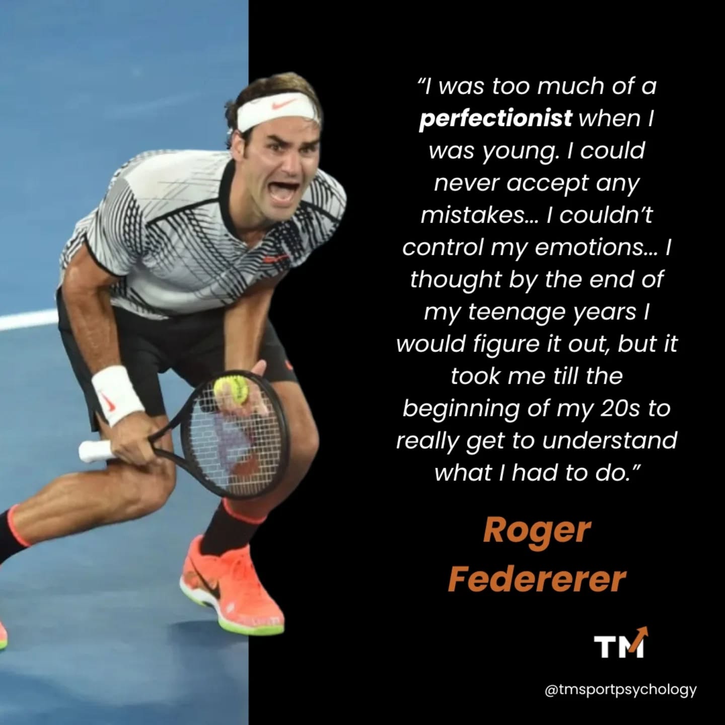 A player known for his calm and composed demeanour on court, Federer struggled with his emotional control earlier in his career. His ability to control his emotions was developed, he was not born with this. This is an excellent example of how these skills are not innate 💪🏻🧠
Perfectionistic tendencies can be harmful for performance as they make it difficult for athletes to cope with (inevitable) mistakes. With the athletes I have worked with in the past around emotional control, they can often benefit from developing more realistic expectations. For example, instead of thinking “I can hit a perfect slice drop shot so I should be able to do it every time”, think “I can hit a perfect slice drop shot so I want to be able to do it every time but sometimes it won’t come off”.
Having realistic expectations reduces the likelihood that you will experience such a strong emotional response when you make a mistake.
As someone who always had perfectionistic tendencies in sport, I’m still applying these things to myself today 😅
#sportpsychology #perfectionism #tennis