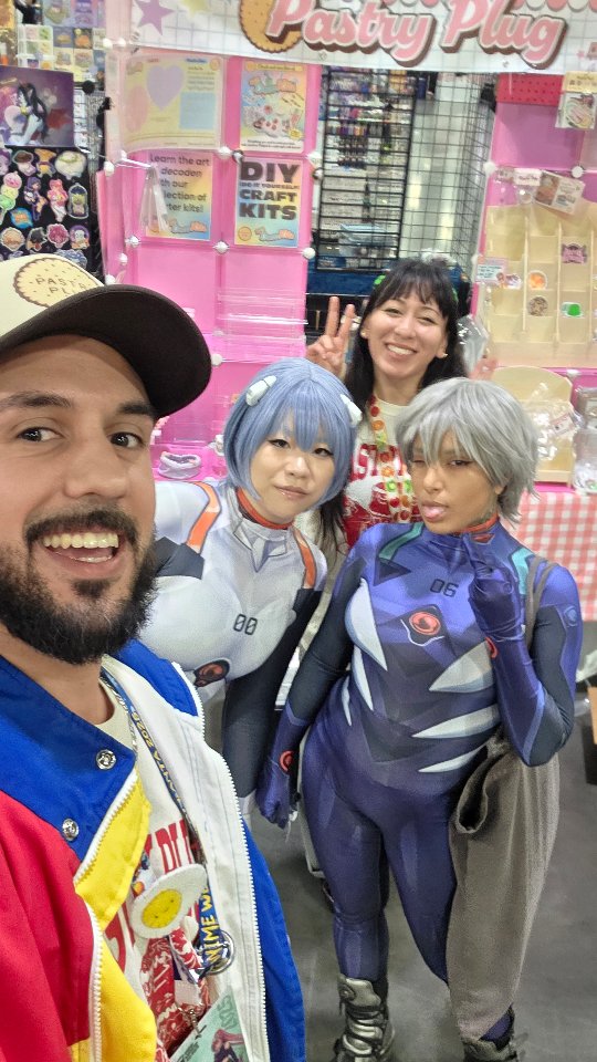 @animeweekendatlantaofficial Fit check with @davidj.design Day 1 -Day 4! We didn't cosplay this year but we have some fun ideas for next year 😉! Thank you to everyone who stopped by our booth, purchased something from the shop or attended our decoden workshop! We appreciate you all so much!🩷🙏 #animeweekendatlanta #fitcheck #artistalley #ootd #artistcouple