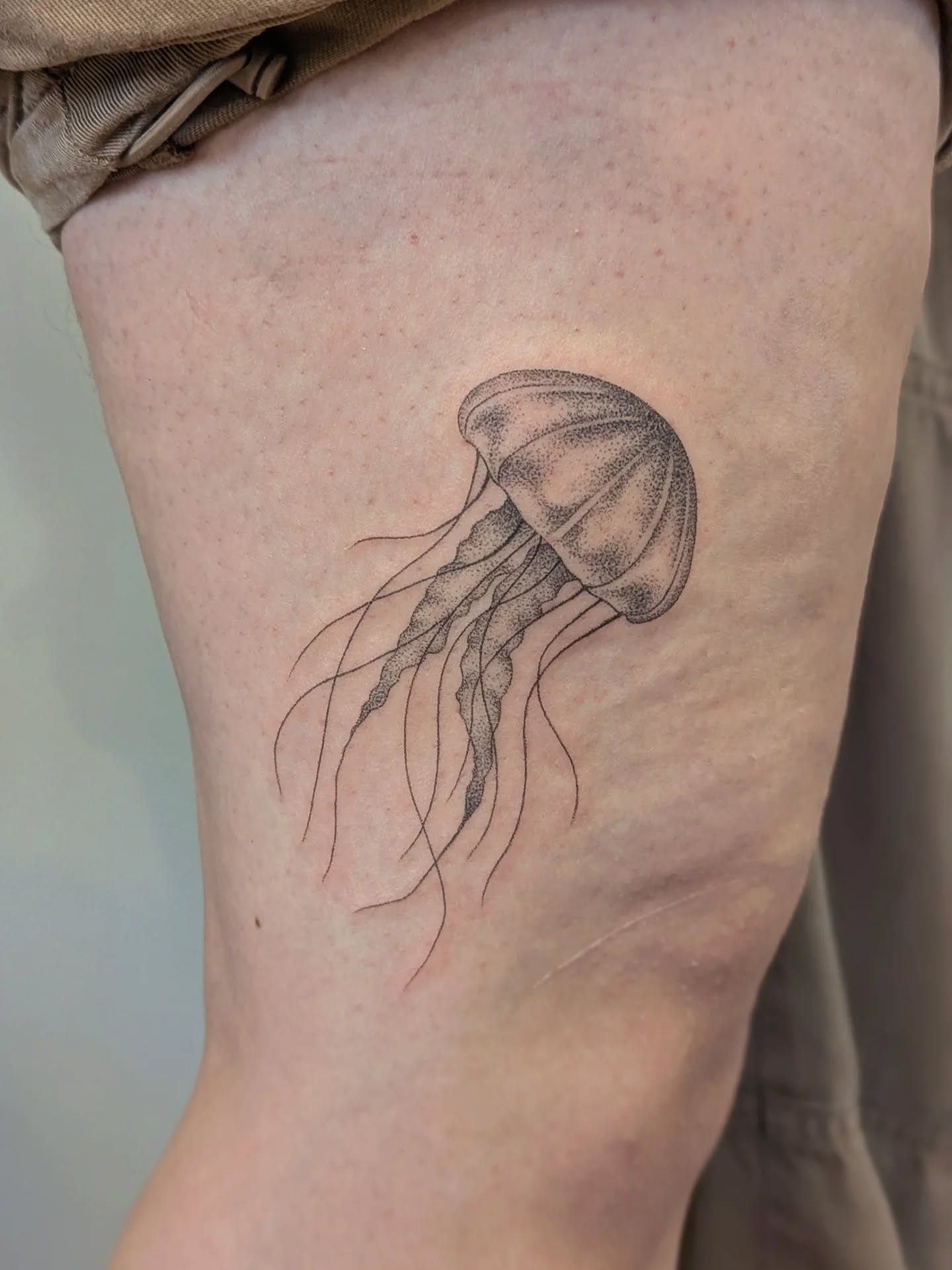 Heather travelled all the way from Cornwall for this handpoked jellyfish tattoo, to match the one I did for her mum Melanie last month. Such a lovely full circle moment. Thank you so much Heather. It was an absolute honour to do your first ever tattoo 🤗
I have plenty of appointment space from January at my cosy garden studio near Bedford. You can book a pre-drawn design or enquire about a bespoke piece via my website. 🧡
© Cath Pilling Tattoo