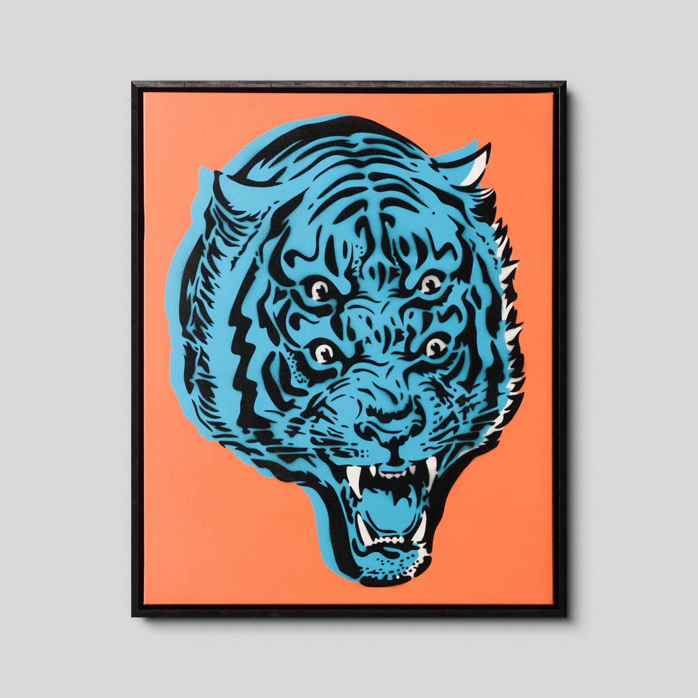 The series of four-eyed characters explores the idea of seeing the world differently — through both fantasy and reality. As an artist, I often feel like I carry an extra set of eyes, a perspective that allows me to view life from angles others might not see. By giving these figures an additional pair of eyes, I wanted to externalise that feeling and create a visual language that blends pop art, surrealism, and comic book aesthetics. The offset stencil style nods to vintage printing, while the bold, flat colours take inspiration from the Superflat movement, creating a hypnotic hybrid of art forms. Their gaze is almost magnetic — you find yourself looking into their eyes, all four of them, and questioning how you see the world yourself.
4 Eyed Tiger Canvas is available from @castlefineart
#richsimmonsart #painting #art #artwork #spraypaint #stencil #stencilart #stencils #tiger