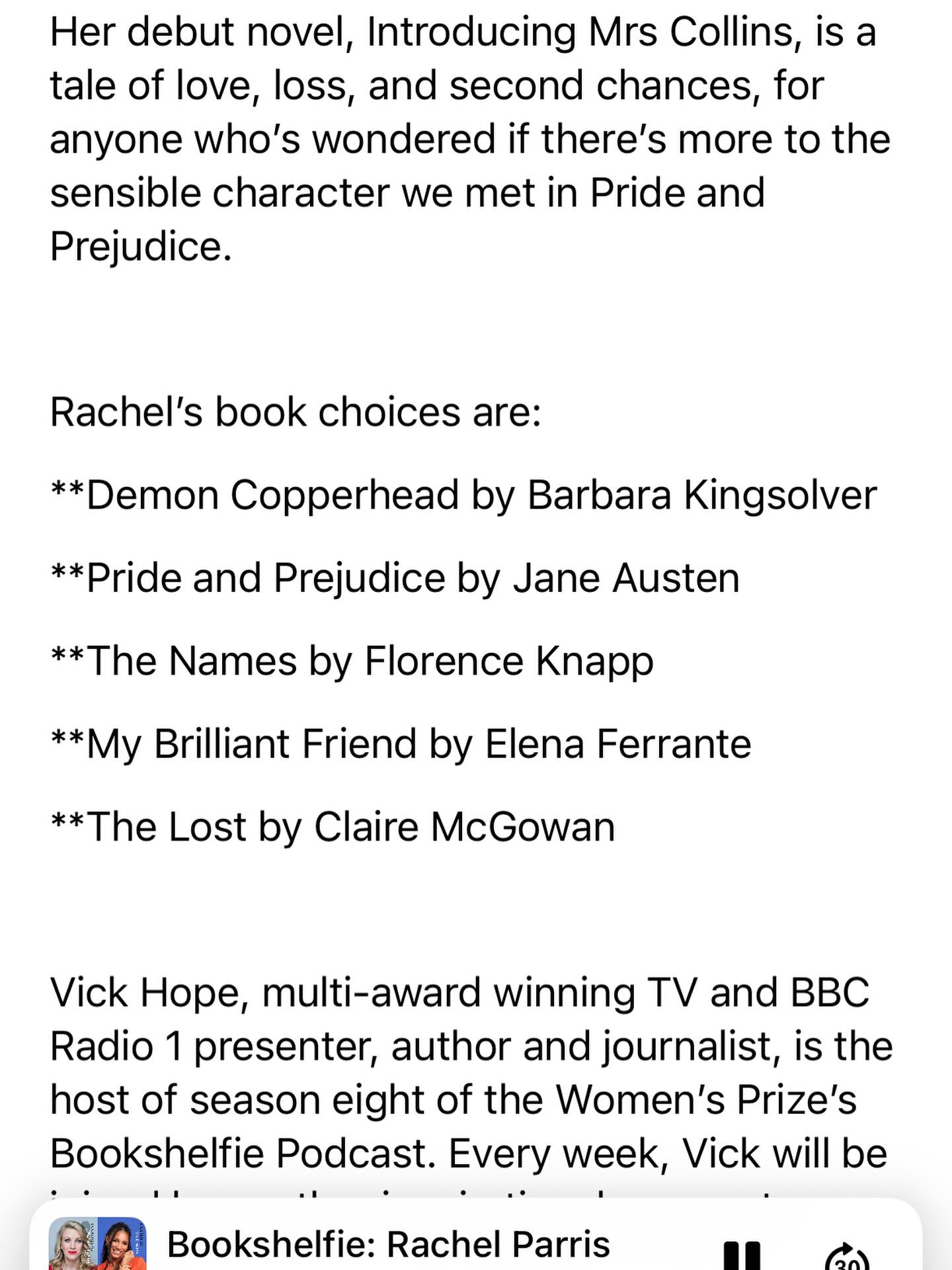Having a nice book day today - the Lost being chosen by the fabulous @rachelsvparris on the @womensprize podcast (plus a nice mention of Pride and Prejudice on Social Media, heavily inspired by many years watching austentatious.) Then I was in @waterstonesn8 and was asked ‘are you the crime writer’. My JR Hartley moment ❤️❤️