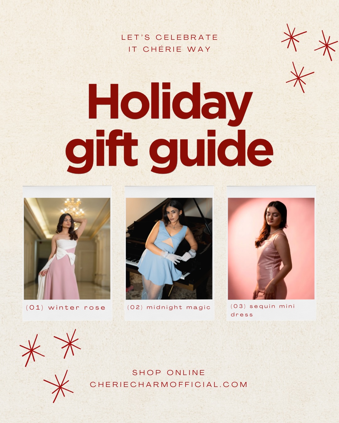 Christmas gifts, but make them Chérie 🎄✨
This is your holiday gift guide for your girlfriend, sister, best friend, or Secret Santa — because great style is always the perfect present.✨❄️🤍
From cozy celebrations to sparkling nights, our holday edits are made to be unwrapped with love. 💝
Shop the collection now
Cheriecharmofficial.com
#cheriecharm #christmasoutfits #holidaygifting #indianfashionbrand #westernwear