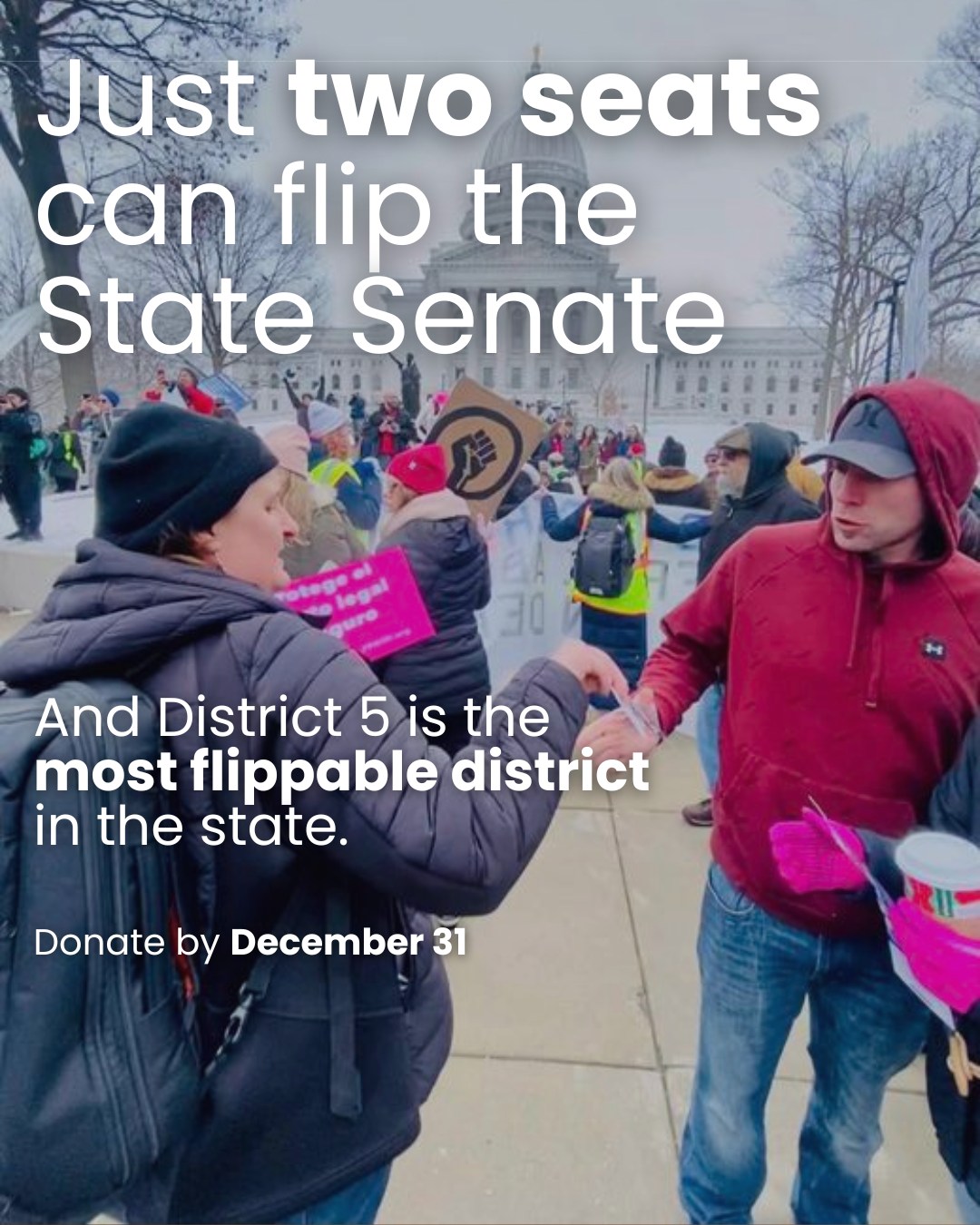 Wisconsin is just two seats away from a pro-choice State Senate — and District 5 is the most flippable seat.
This is our moment. 💙
Donate by 12/31 at the link in bio.