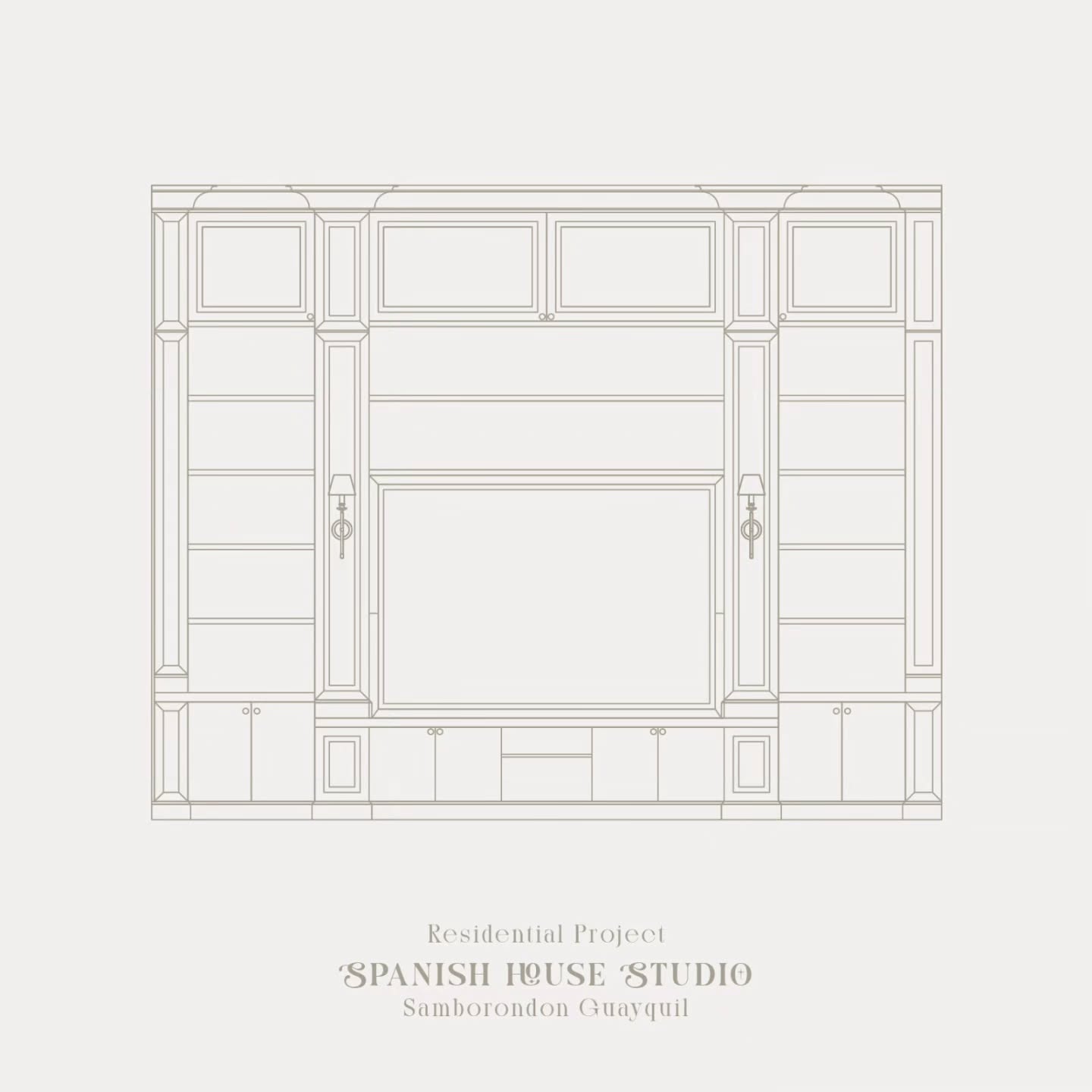 A Contemporary Spanish-style residential studio defined by handcrafted woodwork, detailed molduras, and rich dark-wood tones that bring warmth, elegance, and comfort. Entirely designed and built by DOS.