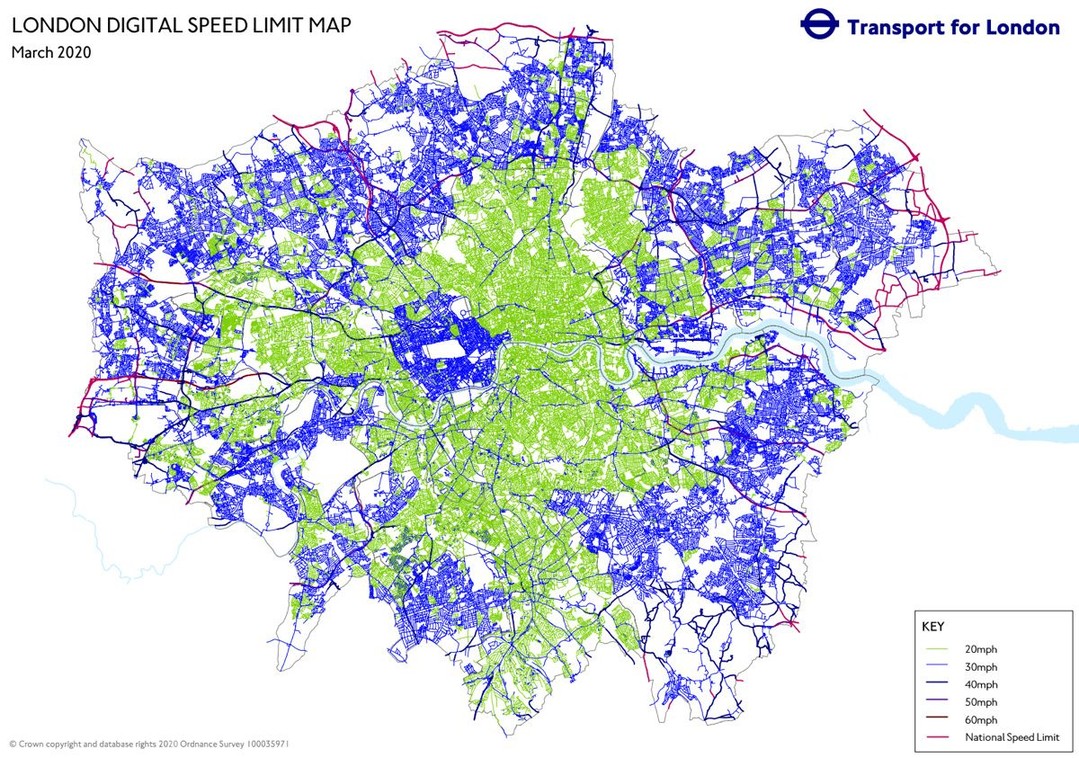 #MapMonday On this day in 1965, Great Britain set the national maximum road speed at 70 miles per hour. This map from https://mappinglondon.co.uk/2017/speed-limit-map/ and Transport for London shows speed limits for roads around London…