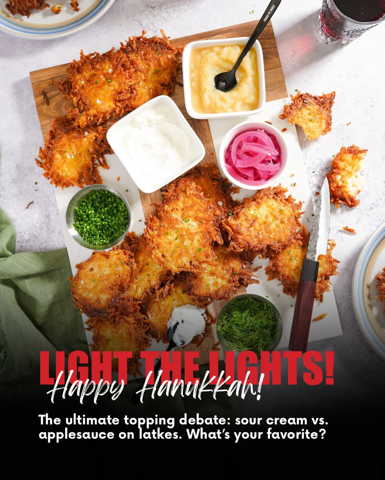 Happy Hanukkah 🕎
May your table be full and your candles bright.
Okay, now we need to know…
Sour cream or applesauce on latkes? Which team are you on?