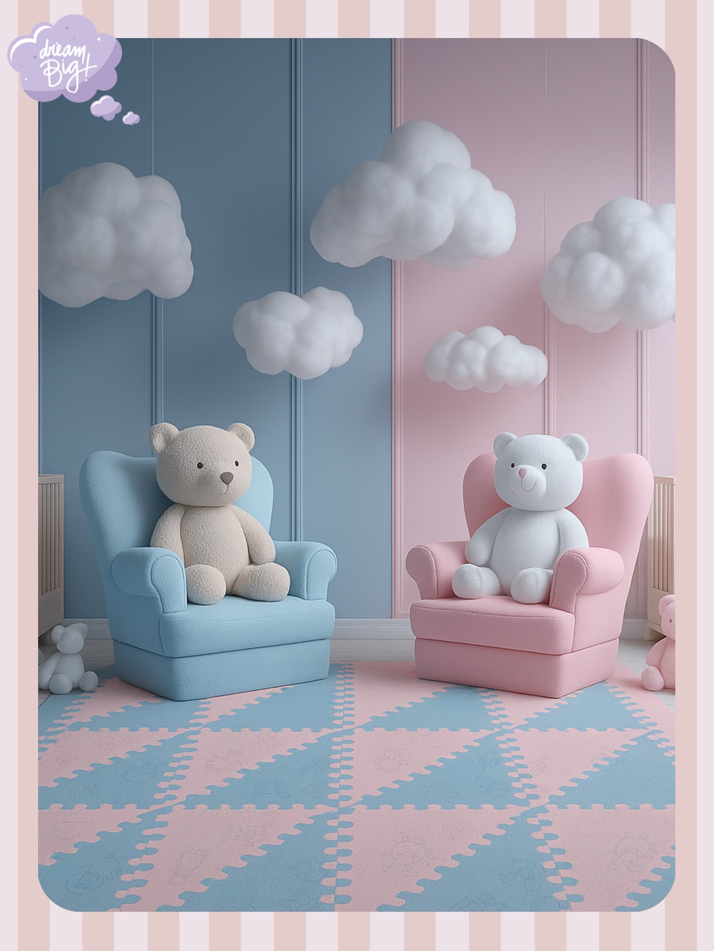 🎀💙 Baby Girl or baby Boy? Why not both! 💙🎀
This dreamy nursery is the perfect setting for a gender-neutral room — where soft blues and warm pinks meet under fluffy clouds.
Our play mat adds a cozy touch to celebrate love, joy, and all the sweet moments to come… no matter who’s arriving 💫
#BabyDeco
#lubabymats
#kidsroomdecor
#montessoriStyle
#neutralkidsroom