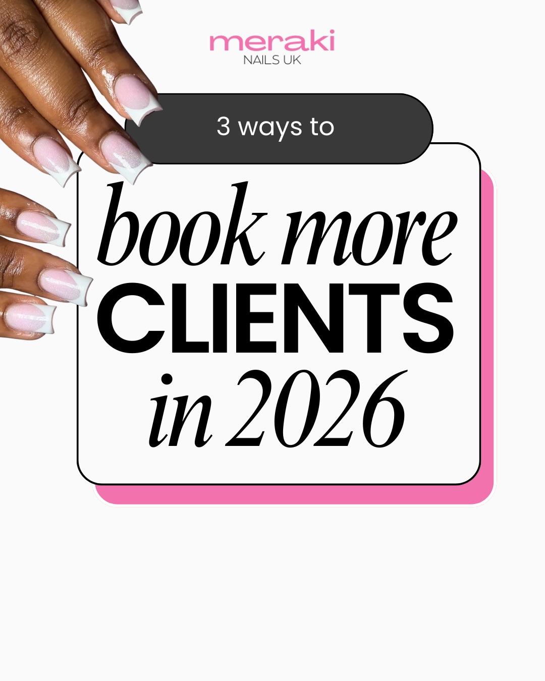 3 ways to book more clients in 2026 ✍️
Enhancing your service quality = client growth + retention
Showing this consistently through your content for visibility helps to attract new and existing clients ✅
At @merakinailsuk I help beginner nail techs qualify in acrylic nails and stand out with service quality
✨ 𝐖𝐡𝐚𝐭 𝐘𝐨𝐮 𝐆𝐞𝐭 𝐚𝐭 𝐌𝐞𝐫𝐚𝐤𝐢 𝐍𝐚𝐢𝐥𝐬 𝐔𝐊 ✨
💗 𝐀𝐜𝐜𝐫𝐞𝐝𝐢𝐭𝐞𝐝 𝐎𝐧𝐥𝐢𝐧𝐞 𝐀𝐜𝐫𝐲𝐥𝐢𝐜 𝐍𝐚𝐢𝐥𝐬 𝐂𝐨𝐮𝐫𝐬𝐞
Learn acrylics from home, qualify and start your nail business with ease. 100% online & self-paced with pre-recorded videos & accredited certificate included
💗 𝐀𝐜𝐫𝐲𝐥𝐢𝐜 𝐬𝐭𝐚𝐫𝐭𝐞𝐫 𝐧𝐚𝐢𝐥 𝐤𝐢𝐭
Created by a nail tech for nail techs. Save time and the cost of buying individually with this essential acrylic nail kit, that combines quality and affordability!
💗 𝐍𝐚𝐢𝐥 𝐬𝐮𝐩𝐩𝐥𝐢𝐞𝐬
Restock anytime with monomers, acrylic powders & mini kits available
💗 𝐅𝐑𝐄𝐄 𝐠𝐮𝐢𝐝𝐞𝐬
Sign up to the mailing list and get a free guide on the product and equipment essentials you need, how to start your nail business and more
𝐀𝐥𝐥 𝐚𝐯𝐚𝐢𝐥𝐚𝐛𝐥𝐞 𝐯𝐢𝐚 𝐭𝐡𝐞 𝐥𝐢𝐧𝐤 𝐢𝐧 𝐭𝐡𝐞 𝐛𝐢𝐨
💌 Have a question? Send a message via DM, WhatsApp or email