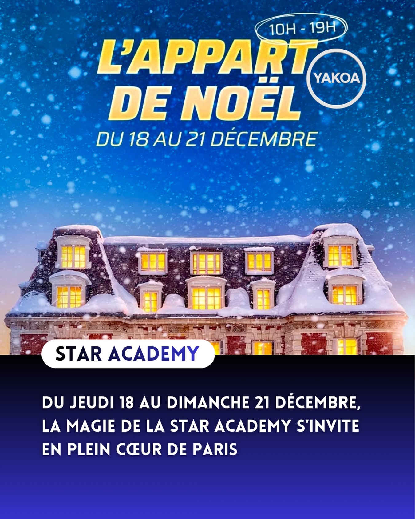 Du jeudi 18 au dimanche 21 décembre, la Star Academy débarque au cœur de Paris pour une expérience unique et ultra immersive. Pendant quatre jours, L’Appart de Noël vous invite à vivre la magie du Château comme si vous étiez académicien, le temps d’une parenthèse festive et chaleureuse.
Installé au Showroom République – Valmy, à deux pas de la place de la République, ce pop-up entièrement inspiré du mythique Château de Dammarie-les-Lys vous plonge dans les coulisses de l’émission. La déco, imaginée par la décoratrice officielle du Château, recrée une ambiance cosy, fun et pleine de surprises.
Sur place, vous pourrez flâner entre plusieurs espaces : une boutique avec des exclusivités, un café gourmand, un hall of fame dédié aux gagnants, un salon pour revoir les moments cultes, un téléphone rouge version photo spot et un studio pour chanter l’hymne de la saison grâce à un tutoriel inédit.
Côté animations, sur inscription : cours avec les profs, ateliers créatifs de Noël, karaoké, watch parties, pyjama party avec d’anciens académiciens et plein d’autres moments à partager.
——————
🎄Showroom République - Valmy
📍27 boulevard Jules Ferry - Paris 11e
L’appart de Noël ouvert au public du jeudi 18 décembre 10h au dimanche 21 décembre 18h30
ℹ️ L’accès est gratuit et ouvert à tous, dans la limite des places disponibles.
#staracademy #lappartdenoël #parisinsolite #parissecret #starac #popupstoreparis