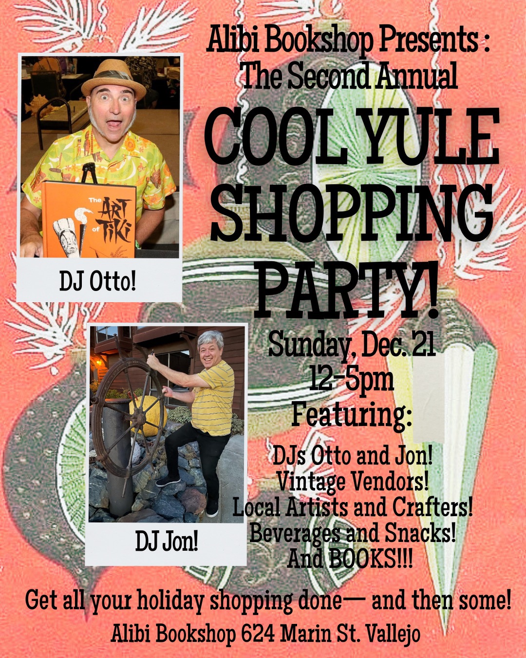 UPDATE! New INDOOR location!
This Sunday! Last year was so much fun that we decided to do it again… Please join us at the Vallejo Oddfellows Lodge, 324 Georgia St (on the corner at Marin St), Sunday, December 21st starting at noon for our 2nd Annual Cool Yule Shopping Party w/DJs Otto Von Stroheim and Jon Burchard! Presented by @alibibookshop !!
There will be vintage vendors and artists and crafters and chocolatiers, and, of course, books and gifts! It’s gonna be a party, so come downtown!
Pre-order now to get the BEST selection! Special request? Let me know ASAP! And yes, I offer #giftcards!
To place your pre-order, send me a private message with your selection, and pre-pay via Venmo, PayPal, or Credit/Debit card. Let me know how you would like to pay and I will send a payment link when you place your order.
Mix and match your 4, 6, 9 or 12 piece box from this list of available flavors:
Christmas in the Tropics - A blend of pineapple, passion fruit, lime
and mango purees, blended into a bright white chocolate ganache with a little
ginger and turmeric.
Pistachio What?!? - (Non Alcoholic) (Contains gluten, nuts). My version of the viral ‘Dubai Chocolate’ bar, with Pistachio butter and crunchy shredded phyllo pastry.
Pecan Maple Rum Ball - We've turned the ‘Pecan Rum Ball’ into a ganache,
with the addition of some white chocolate and cream.
Festivus - (Non Alcoholic) “The holiday for the rest of us,” as the saying goes. Grab a piece of the ‘traditional’ aluminum pole (bonbon), filled with a tart lemon marmalade ganache.
Mulled Grog - this bonbon with spiced red wine, hazelnut and milk chocolate will warm you up!
Bloody Orange Hearts - Filled with my Blood Orange liqueur-flavored semi-sweet chocolate ganache.
Hot Buttered Rum - All the ingredients of a mug of Hot Buttered Rum mixed
into a semi-sweet chocolate ganache
#chocolate
#spookychocolate
#boozeinfusedbonbons
#finechocolatemadefun
#fairtradechocolate
#handmadechocolate
#twicethevice
#givegreatchocolate
#vintagemolds
#edibleart
#tiki
#popculture
#womenownedbusinesses
#indiemaker
#eatyourheartout
#darkchocolateart
#horrorchocolates