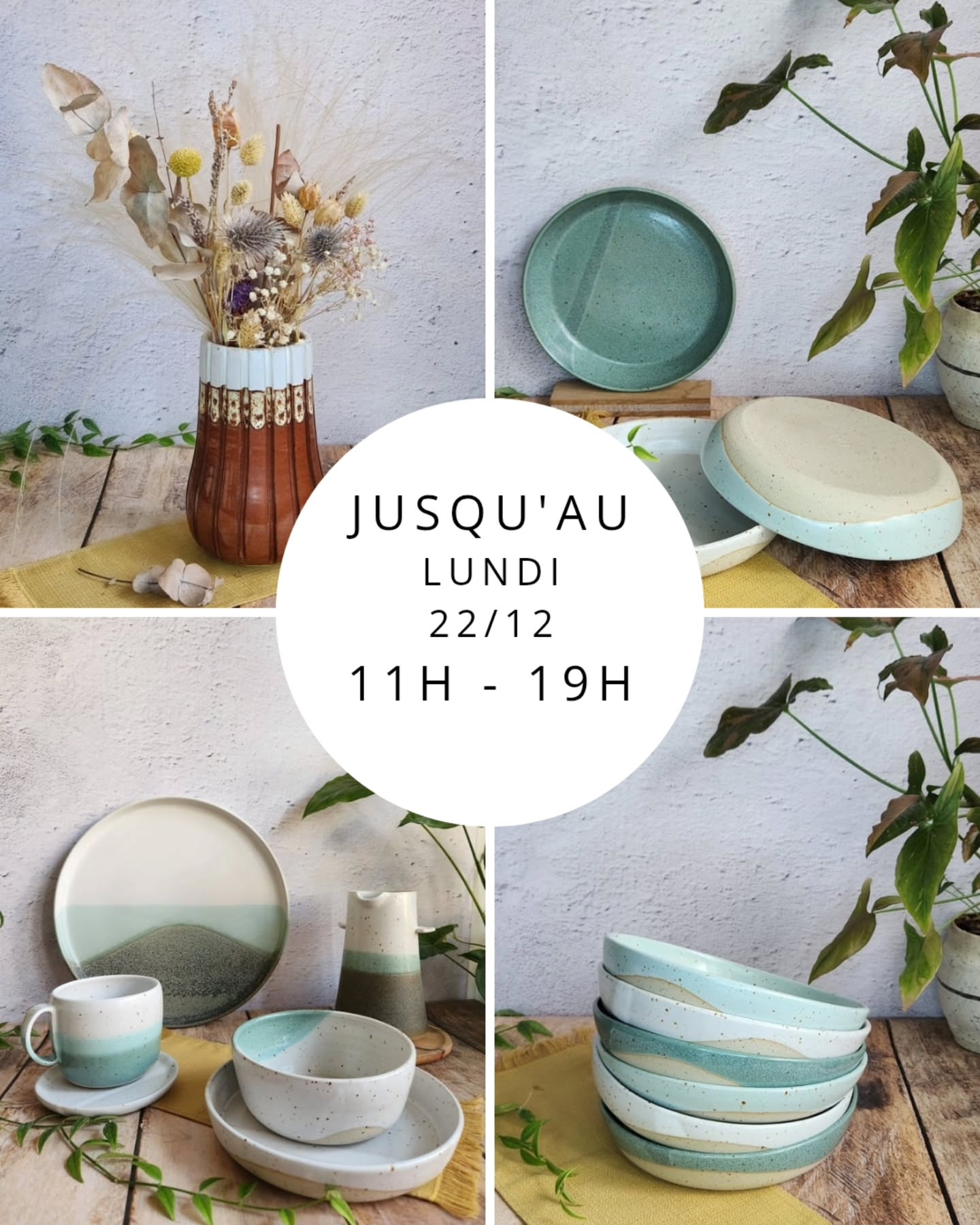 💛🎄 FAIT MAIN 💛🎄
SOUS VOTRE SAPIN
Depuis début décembre, l’atelier s’active pour sa grande métamorphose annuelle en boutique de Noël… et ça y est : depuis samedi 13, le four, le tour et les plans de travail ont troqué leur tenue d’atelier pour des airs de comptoir céramique ✨
Un immense merci pour vos visites le week-end dernier et en ce début de semaine ! Vos sourires, vos mots et vos retours enthousiastes nous donnent une belle dose d’énergie pour continuer à faire vivre ce lieu avec autant de cœur.
💛Pour venir dénicher vos cadeaux faits mains💛
Jusqu’au 22 décembre inclus :
• Du lundi au vendredi : 11h – 19h
• Samedi : 11h – 19h
• Dimanche : 13h – 18h
Il reste encore quelques jours pour venir flâner à la boutique, prendre le temps de choisir, toucher, hésiter… et trouver le cadeau qui fera mouche.
Après le 22 décembre, l’atelier retrouvera peu à peu son calme, le tour reprendra sa place et la magie de la boutique de Noël s’effacera doucement jusqu’à l’année prochaine.
Nous ferons une pause du 23 décembre au 5 janvier 2026.
Alors si vous aviez prévu de passer, c’est le moment ✨
On vous accueille avec joie, jusqu’au dernier jour, pour partager cette fin d’année tout en douceur et en céramique.
🎄💛🎄💛🎄💛🎄💛🎄
🤩On vous attend !!🤗
Bises de Fernanda et Apolline