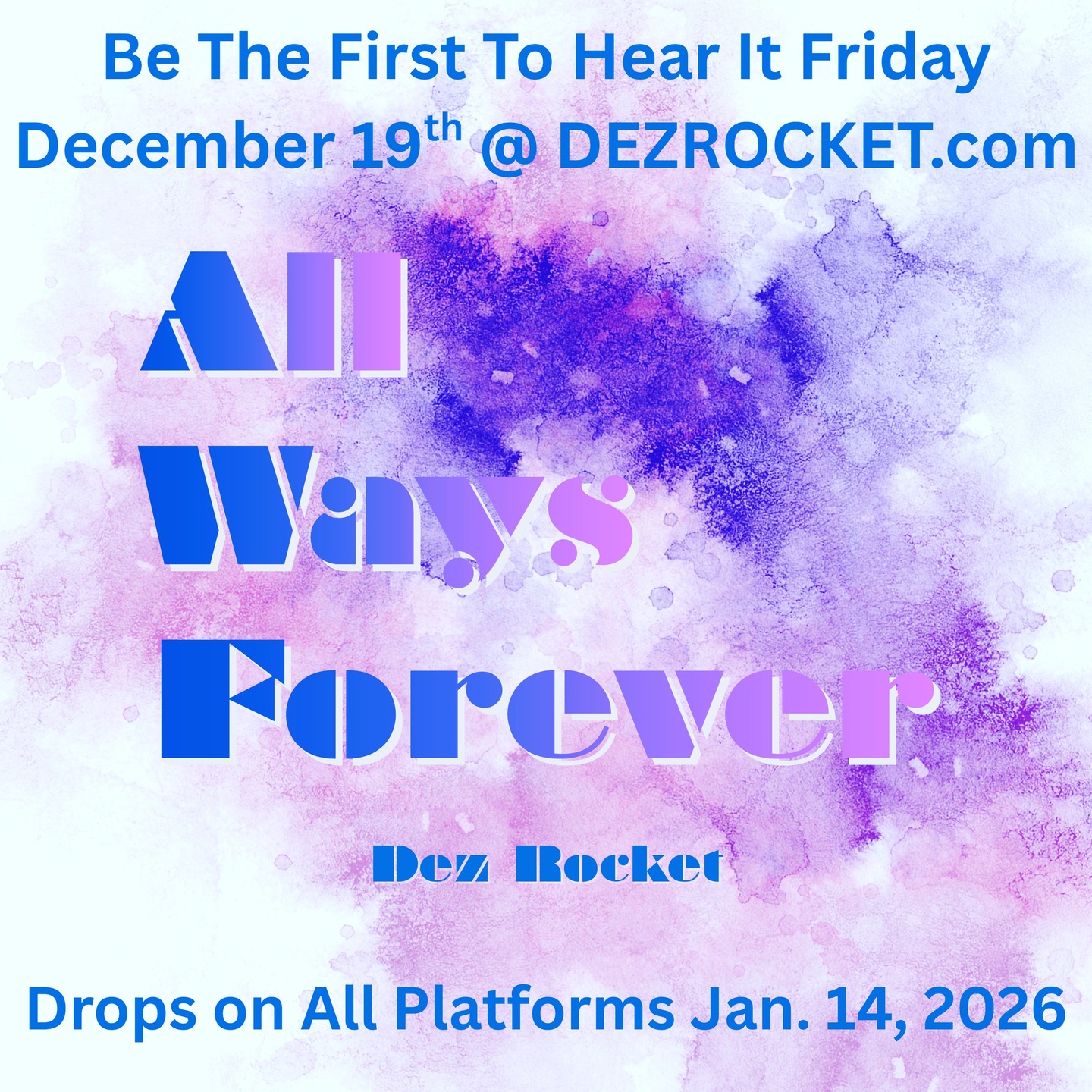 Tomorrow's the day! 💜💜💜 New tune on the way!
Starting at 12:19am EST (New York time) on 12/19
See ya there!
go2 http://DEZROCKET.com/new-releases
#newmusic #newmusicalert #newmusicfriday #newmusicrelease #indiemusic #indiedance #indierock #indieartist #dezrocket #indiemusician