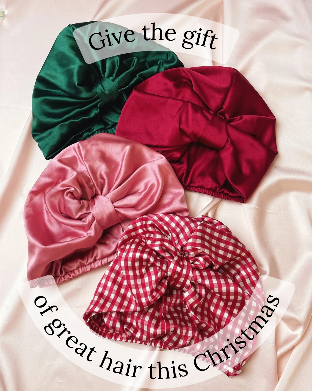 Give the gift of great hair this Christmas with a silk sleep cap from just 18p* a night! I sewed this red gingham sleeping cap to take to markets this winter but I’m wondering if it needs to be added as a regular product now because I love how it turned out
Every silk hair wrap is sewn in house in my Sussex studio and is fully lined with a gift box, ready to give to your hair care obsessed friend!
*Cost worked out per wear over a year
Image description -1. Four silk sleep caps in deep green, deep red, mid pink, and red and white gingham print on a pale pink silk background with curved text above and below reading “Give the gift of great hair this Christmas”
2. Four silk sleep caps in deep green, deep red, mid pink, and red and white gingham print on a pale pink silk background with curved text above and below reading “With a silk sleep cap from just 18p* a night”