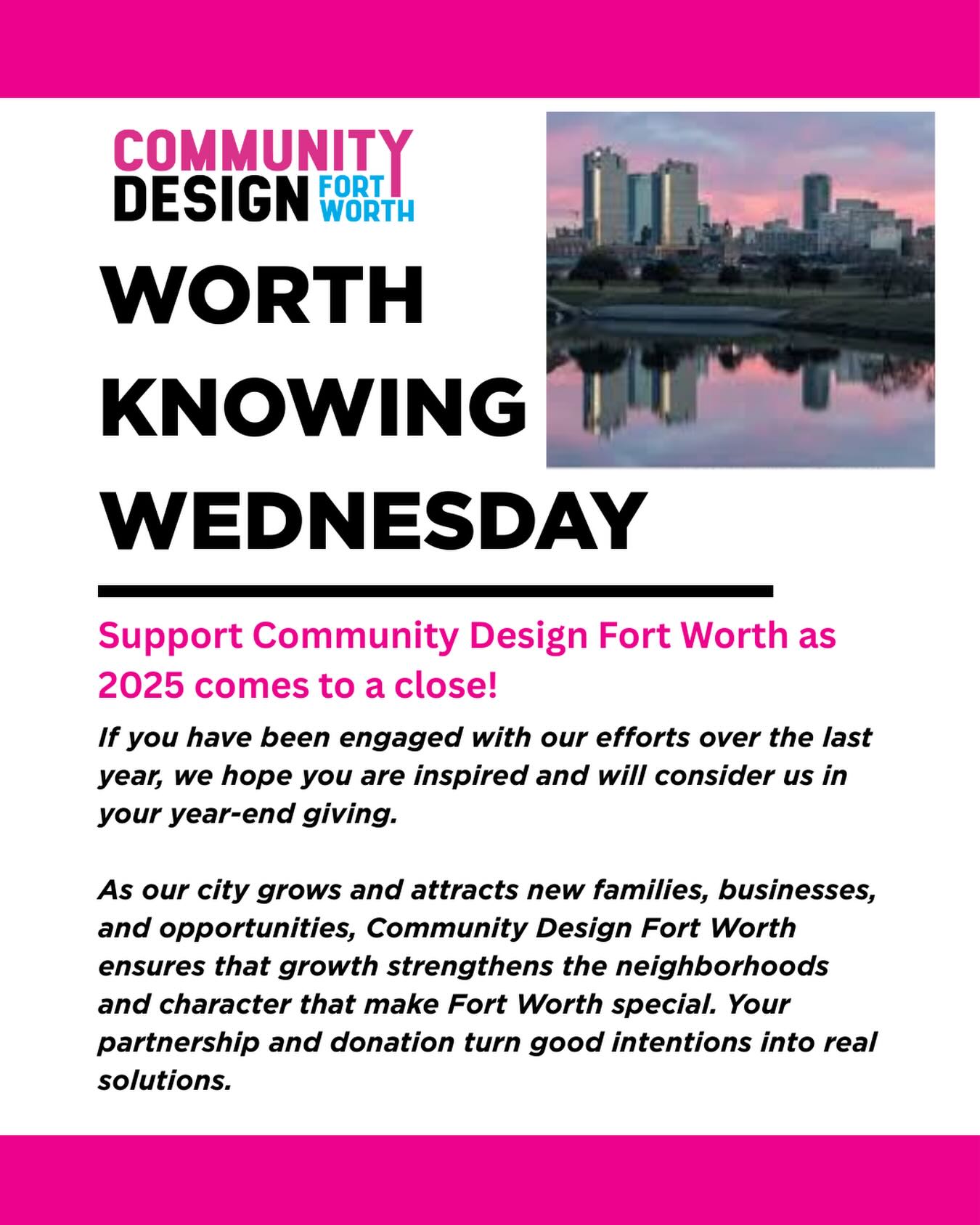CDFW would like to thank you for an amazing year! To support us in 2026, please consider donating through the link in our bio.
#communitydesignfortworth #donate #fortworthnonprofit #designfortworth