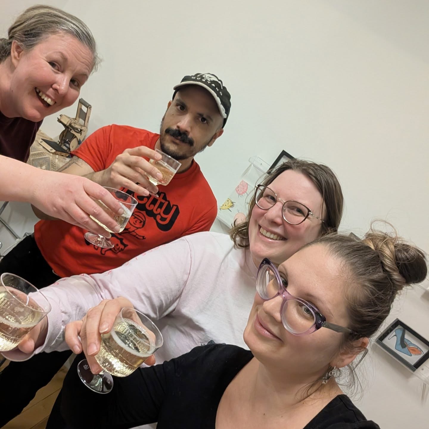 Cheers to the holiday season from inPrint and @dummyworkshop! Missing from our studio cheers tonight is member @micamicare who couldn't make it, but was totally there in spirit (we saved you some treats!).
inPrint will be back at @epochal_imp tomorrow for our last market day of the season, and then we will rest for a short bit from studio work. We look forward to a fabulous new year with workshops from us and @dummyworkshop, upcoming projects and collaborations and just good old printmaking.
We'll still be posting over the holidays for Printcember so keep an eye on this account!
In the meantime, have a warm and safe Winter break!!