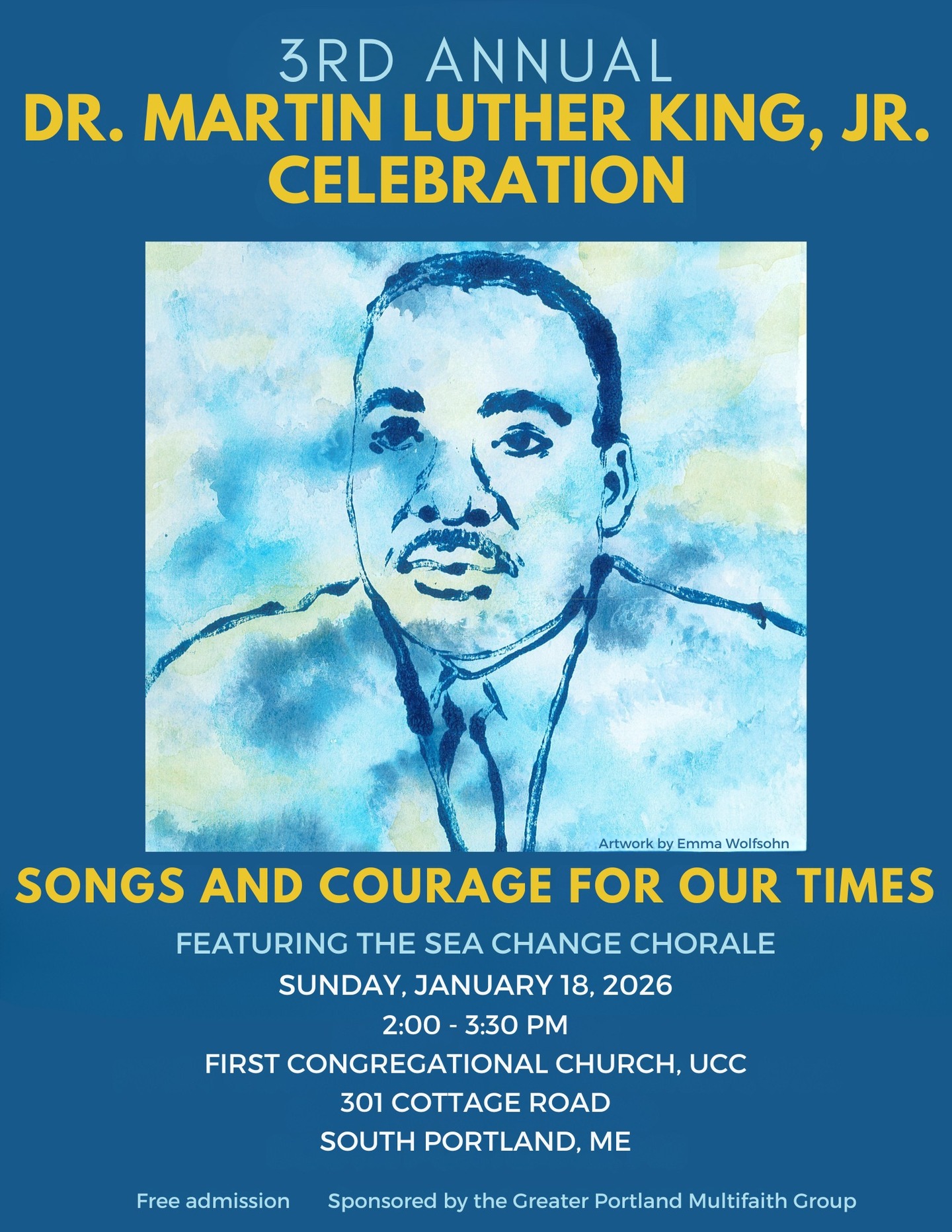 Join us this MLK day for our annual celebration concert!
Sunday, January 18th, 2pm
301 Cottage Rd, South Portland, ME