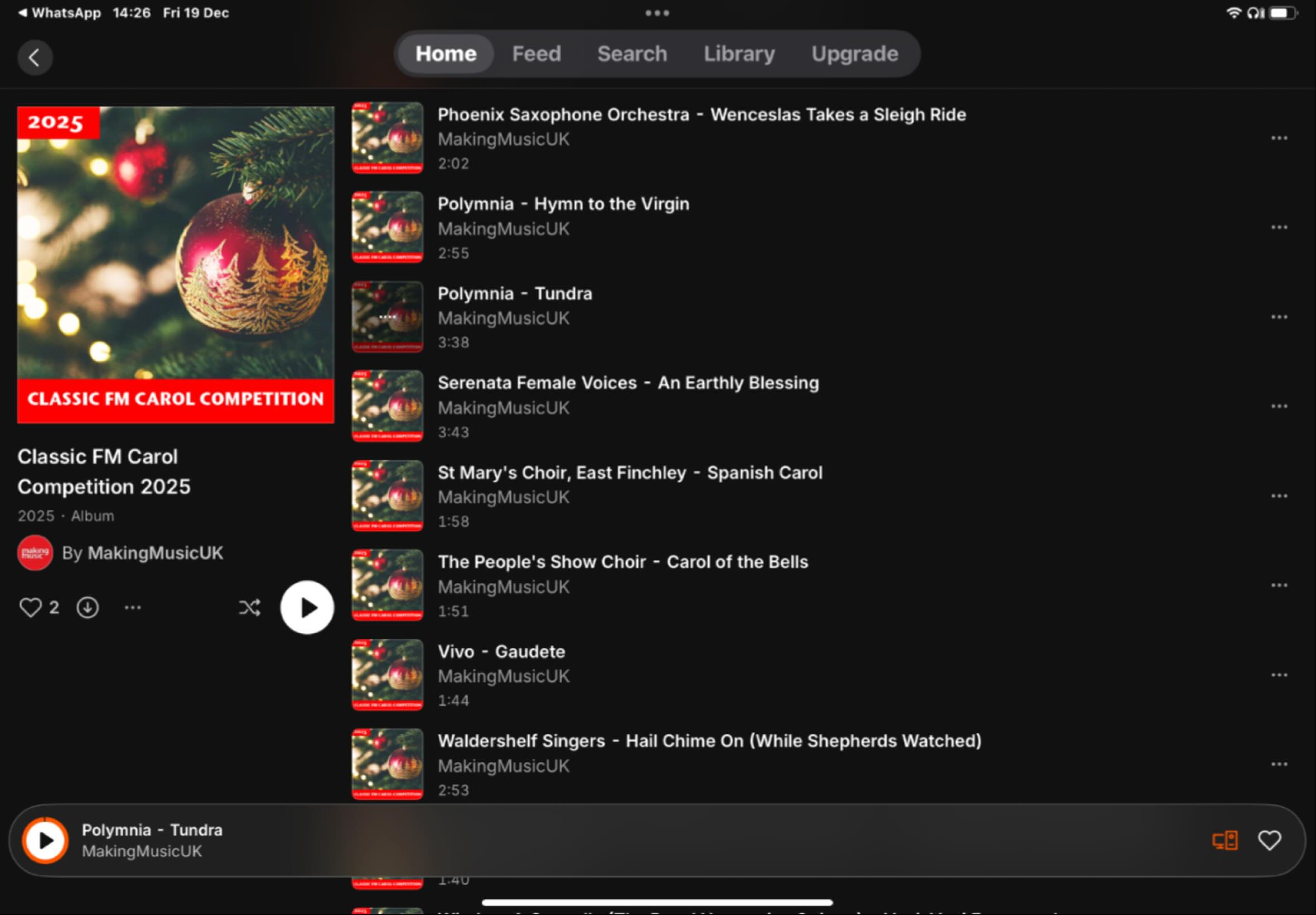 Launched this morning @classicfm Christmas Carol playlist. We are thrilled to feature not once but twice. Go along and have a listen. https://soundcloud.com/makingmusicuk/sets/classic-fm-carol-competition-2025