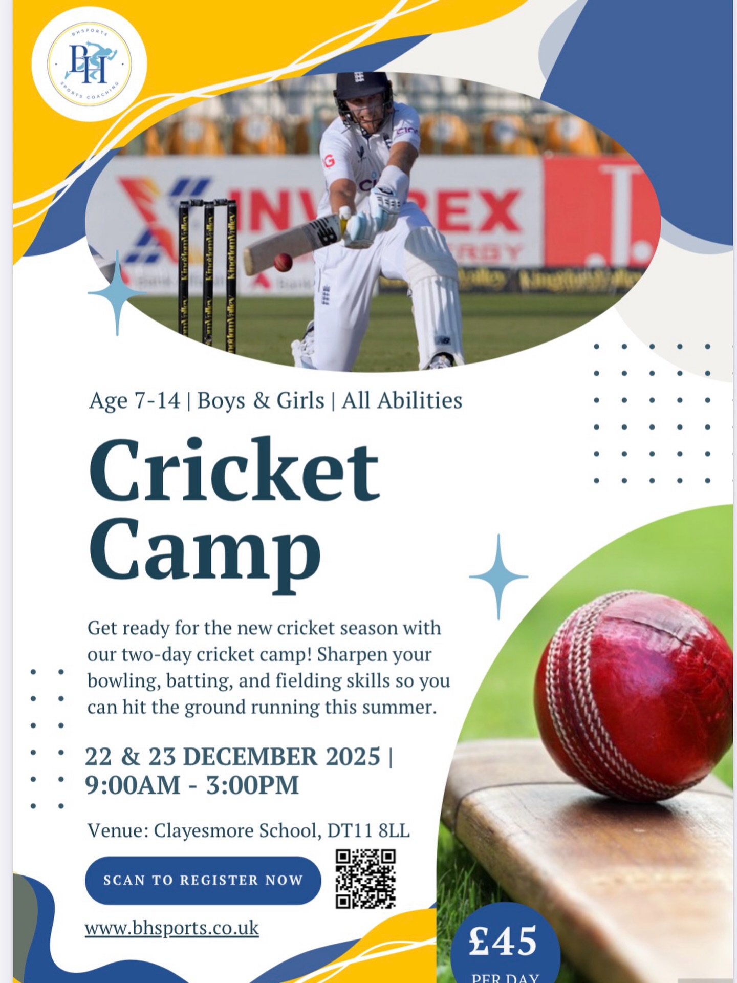 If your child is counting down the days until the new cricket season, our two-day cricket camp is the perfect way to keep them playing! ๐
With a mix of indoor matches, net sessions, and the chance to train with the bowling machine, we guarantee an action-packed camp theyโll love.
Our coaches will help refine and develop both bowling and batting techniques, while introducing new shots and deliveries to expand their overall skill set ๐
Limited spaces still available! To book, follow the link in our bio or drop us a DM ๐
#CricketCamp #JuniorCricket #FutureCricketers #CricketTraining #KidsSports #CricketSeason #SkillDevelopment #BowlingAndBatting #ActiveKids #BHSports #DorsetCoaching #HolidayCamps #SportCamps #SportForAll #RisingStars
