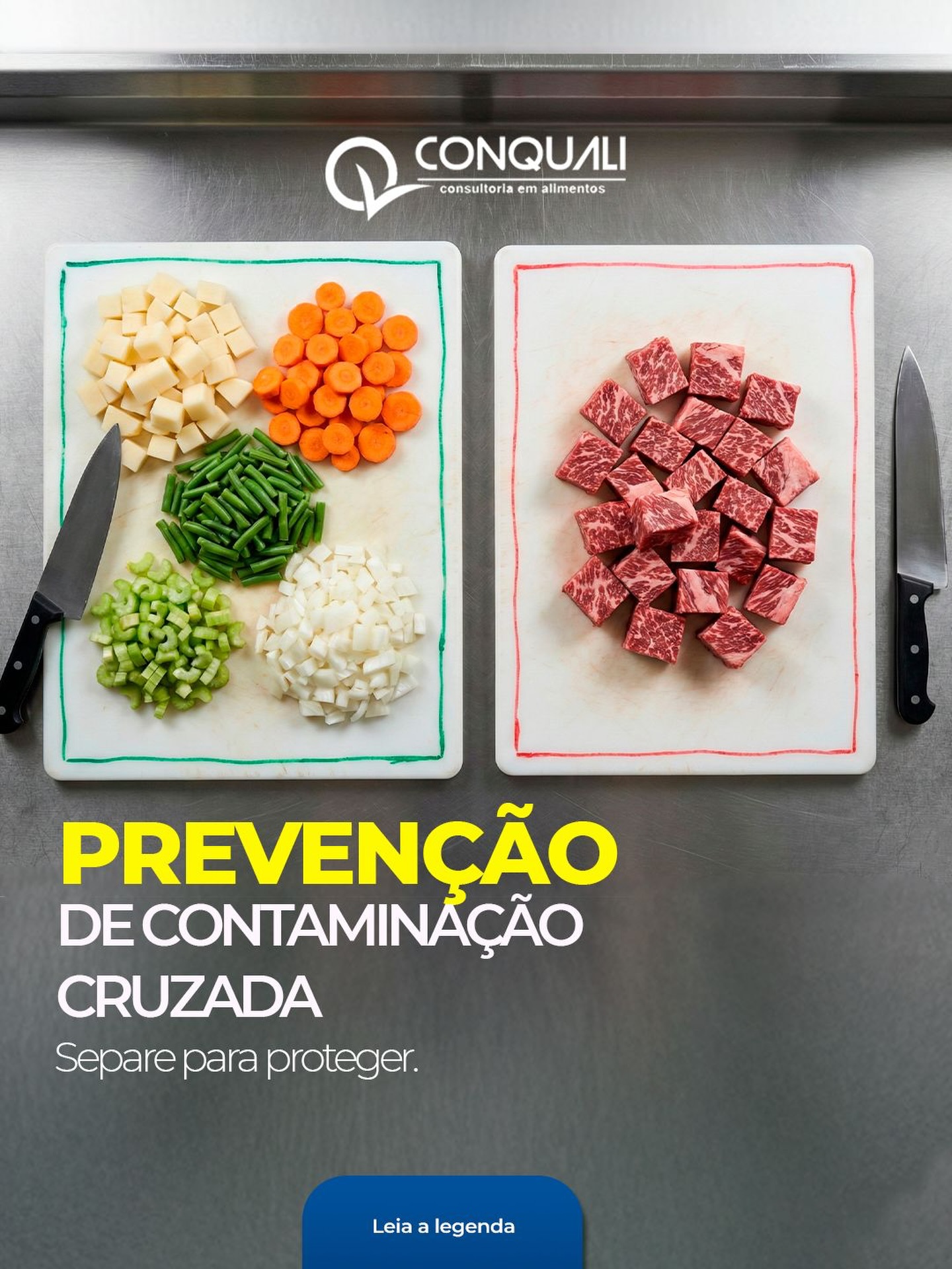Contaminação cruzada é um erro silencioso, e quase sempre nasce do “só um minutinho”.
Quando alimento cru encosta (direta ou indiretamente) no alimento pronto, o risco aumenta: a mesma tábua, a mesma faca, o mesmo pano, a mesma bancada. E o problema não é só “misturar sabores” — é transferir microrganismos e comprometer a segurança do que vai para a mesa.
Para prevenir, siga o básico que funciona todos os dias:
• Separe: tábuas e utensílios exclusivos para crus e para prontos (ou por tipo de alimento).
• Lave e sanitize entre etapas: faca, tábua, bancada e mãos antes de trocar de atividade.
• Organize o fluxo: primeiro higienizados/prontos, depois crus.
• Armazene certo: crus sempre embaixo e bem vedados; prontos acima.
• Paninhos e esponjas: trocas frequentes e uso controlado (o “pano de tudo” é o vilão).
Separar é proteger. E proteger é padrão.
Na sua cozinha, vocês usam tábuas separadas? Comente SIM ou NÃO.
#Conquali #SegurançaDosAlimentos #BoasPráticas #ContaminaçãoCruzada #RDC216 #CozinhaProfissional #Qualidade #FoodSafety