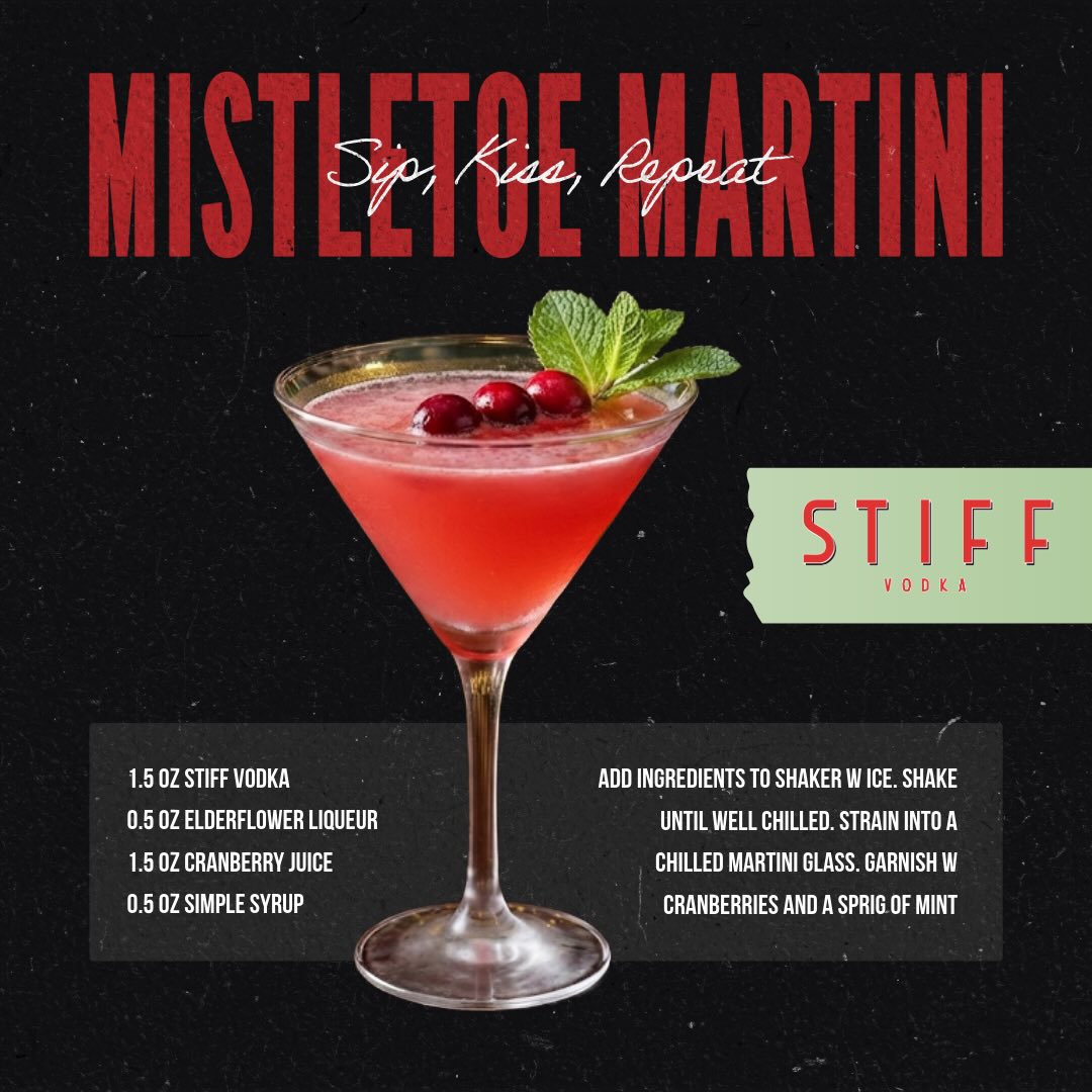 Pucker up — it’s STIFFMAS 🎄💋
Mistletoe Martini made with STIFF Vodka.
#STIFFMAS #SipSTIFF #HolidaySips #siplocal #RochesterNY