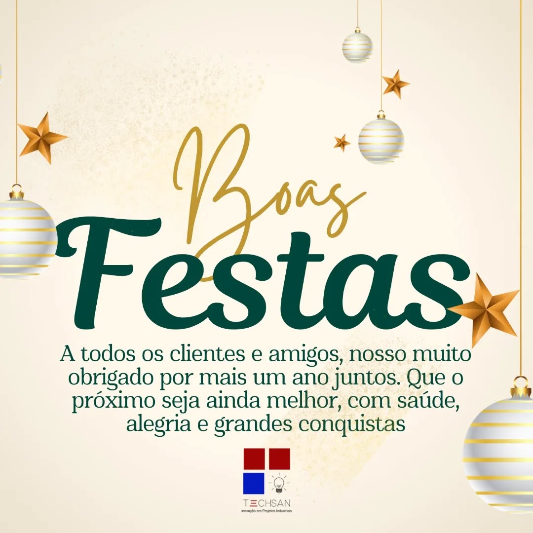 Neste fim de ano, agradecemos a todos os clientes, parceiros e amigos pela confiança e parceria ao longo de mais um ano.
Que o Natal seja repleto de paz, união e esperança, e que o Ano Novo traga novas oportunidades, conquistas e muito sucesso.
Boas Festas! 🎄🌟
#marrychristmas #happynewyears #techsan #engenharia