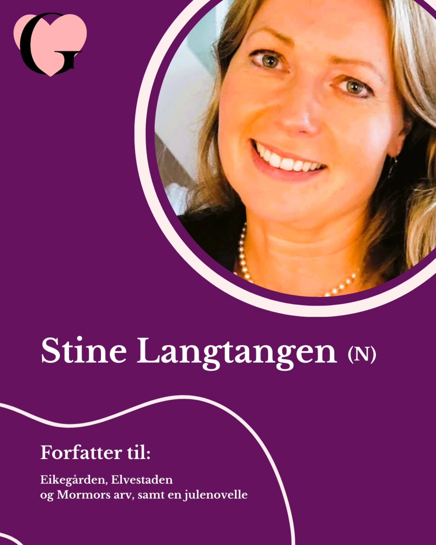 Velkommen til Stine Langtangen!
@stinelangtangen_forfatter er 47 år, gift og har to børn. Hun er uddannet civil agronom fra UMB og har en master i HRM fra Australien og har arbejdet i HR tidligere, men elsker at skrive og har været udgivet forfatter på fuldtid siden 2015, og har siden hen skrevet 60 bøger i serierne Eikegården, Elvestaden og Mormors arv, samt en julenovelle. Eikegården har bleevt oversat til dansk hos Politikens forlag/North Audio Publishing, og Stine er overvældet over den gode modtagelse hendes bøger har fået.
“Tusen takk til dere lesere i Danmark! <3 Nå skriver jeg på nye historier som jeg gleder meg til å dele med dere!”