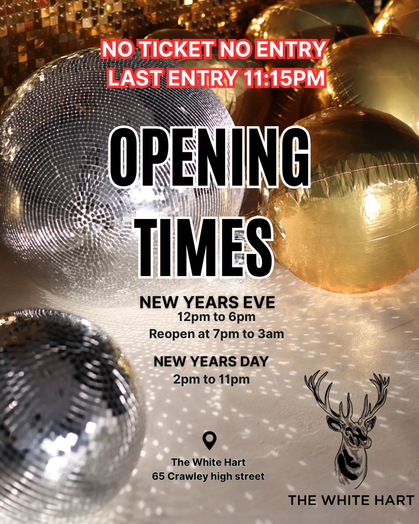 Last 40 tickets left!!! New Year’s Eve and day opening times … No ticket No entry Last entry at 11:15pm