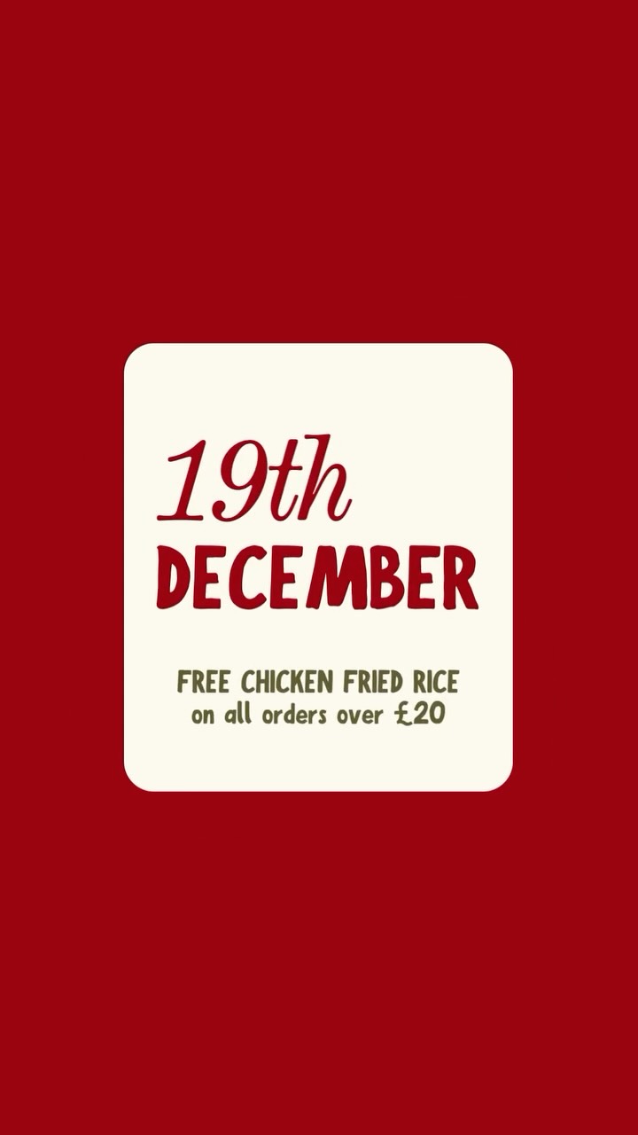 🎅🏽🍚 DAY 8 — CHICKEN FRIED RICE 🎁
Simple, classic, delicious 😍 Today only: get FREE Chicken Fried Rice with orders over £20!
The festive freebies continue 🔥🎄
🗓️ open from 5pm-10pm (Mon to Sat)
📞 order now ➜ 01908 227288
chinese takeaway in milton keynes | wolverton | foodie | places to eat milton keynes | hong kong food milton keynes | restaurant wolverton | food delivery milton keynes
#miltonkeynestakeaway #miltonkeynessmallbusiness #miltonkeyneschinese #miltonkeyneschinesetakeaway #miltonkeynesfood #miltonkeynesfoodies #wolvertonfood #chinesetakeaway #miltonkeynesfoodie #miltonkeynesfoodscene #miltonkeynesfoodblogger #miltonkeynesfooddelivery #wolvertonfoodies #foodiesofinstagram #chinesefood #foodielondon #foodstagram #instafood #foodpic #delicious #foodoftheday #foodpics #hongkongfooduk #miltonkeynes #chinesefoodlover #wolvertoneats