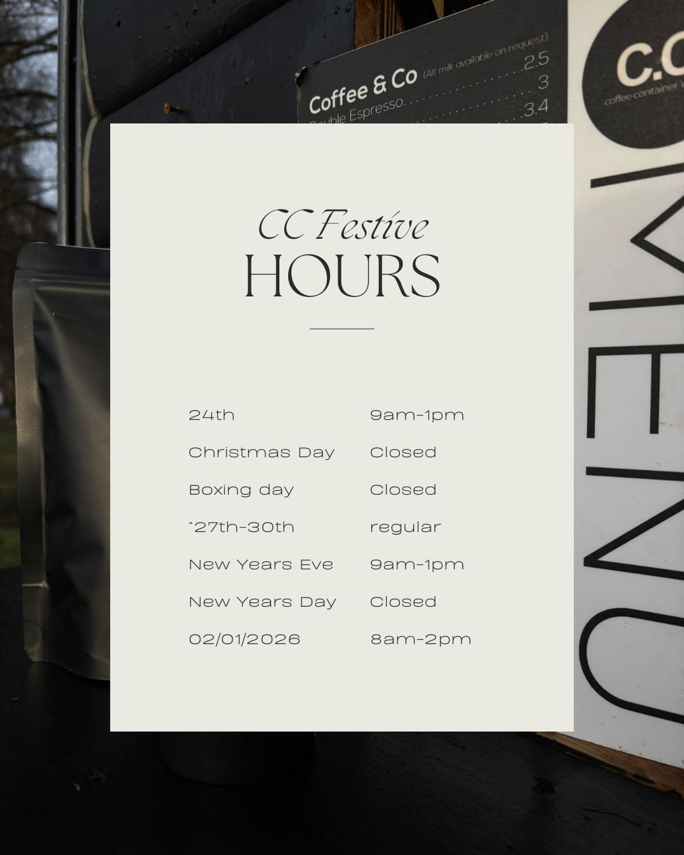 🎄 Festive Opening Hours 🎄
As the year comes to a close, we just want to say thank you to our amazing customers for all the support this year, it truly wouldn’t be possible without you and we wish you all a fantastic holiday period!
We’re heading into the new year motivated, and working on some exciting next steps for Coffee Container.
Big things are coming ☕️
Thanks again for helping us build this little community!!
Cheers,
The CC team