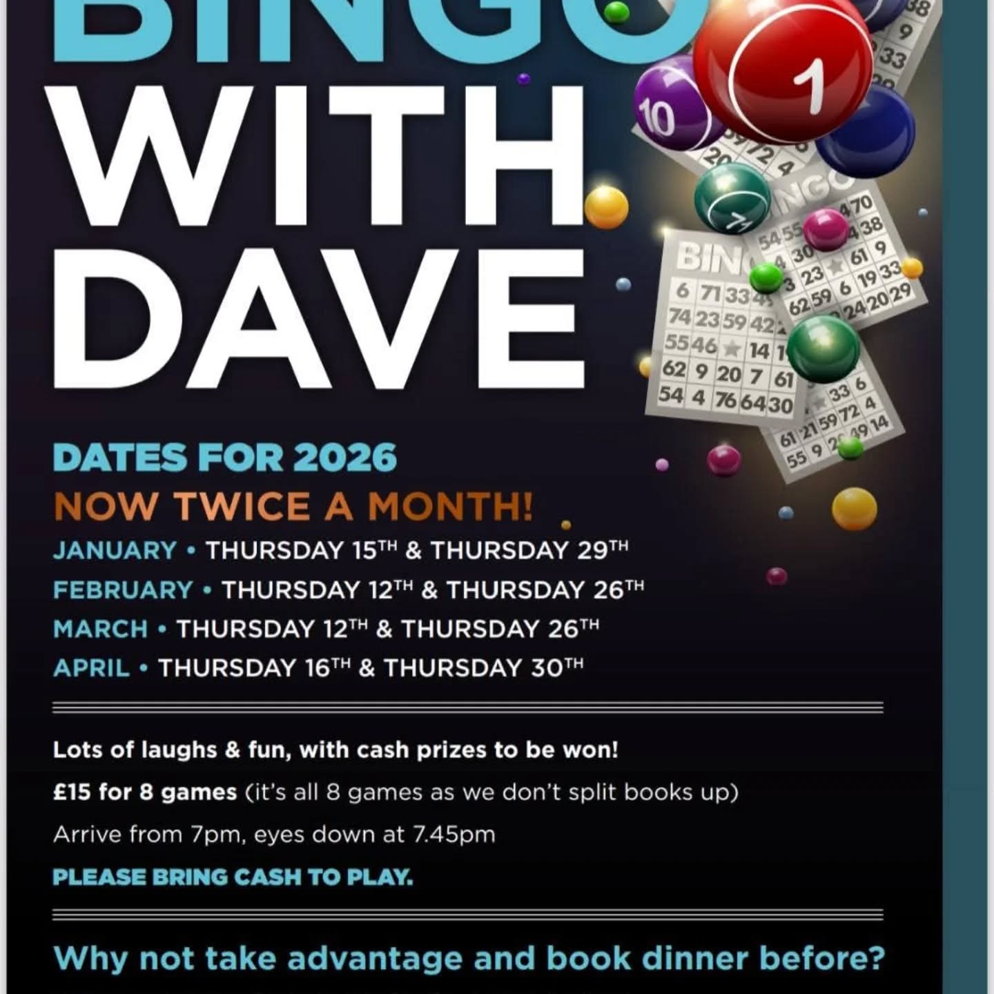 Congratulations to the lovely lady who won 2 lines on bingo and then the full house taking home £650 .
We gave away £2000 Thursday night.
We now launch bingo twice a month starting in January.
Book dates as soon as you can as its normally always full.
Phone 01342 821080